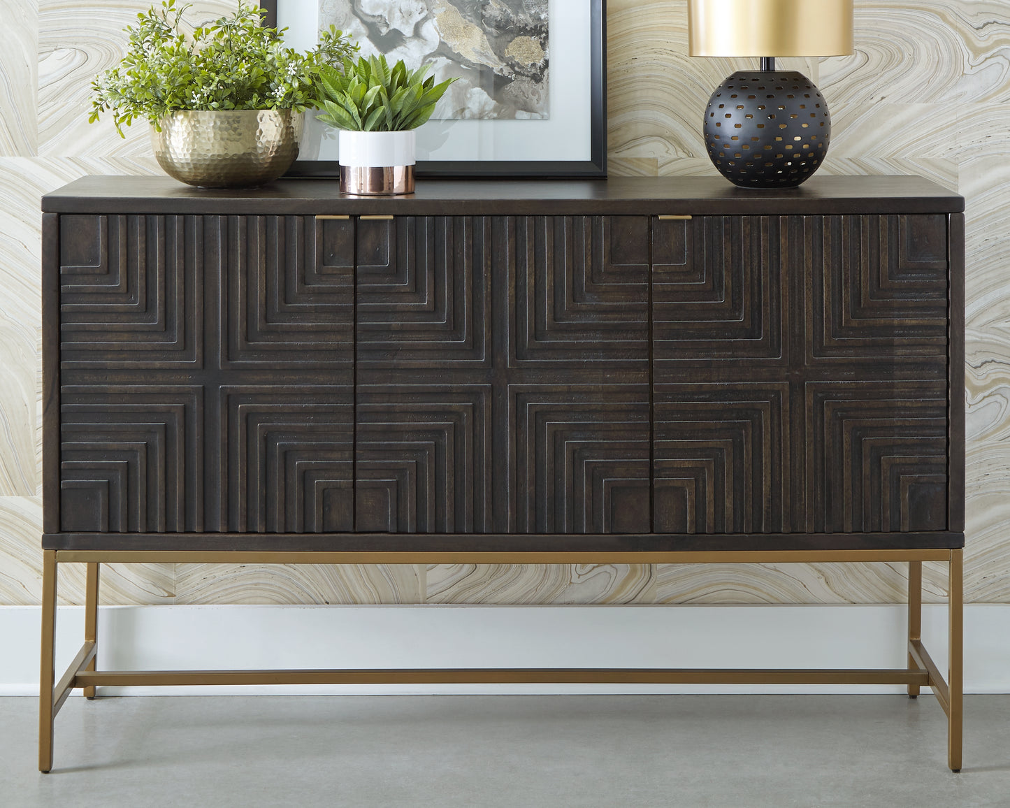Cassel Furniture Outlet - Ashley Furniture - Elinmore Accent Cabinet - Accent Cabinet / Brown/Gold Finish - A4000316