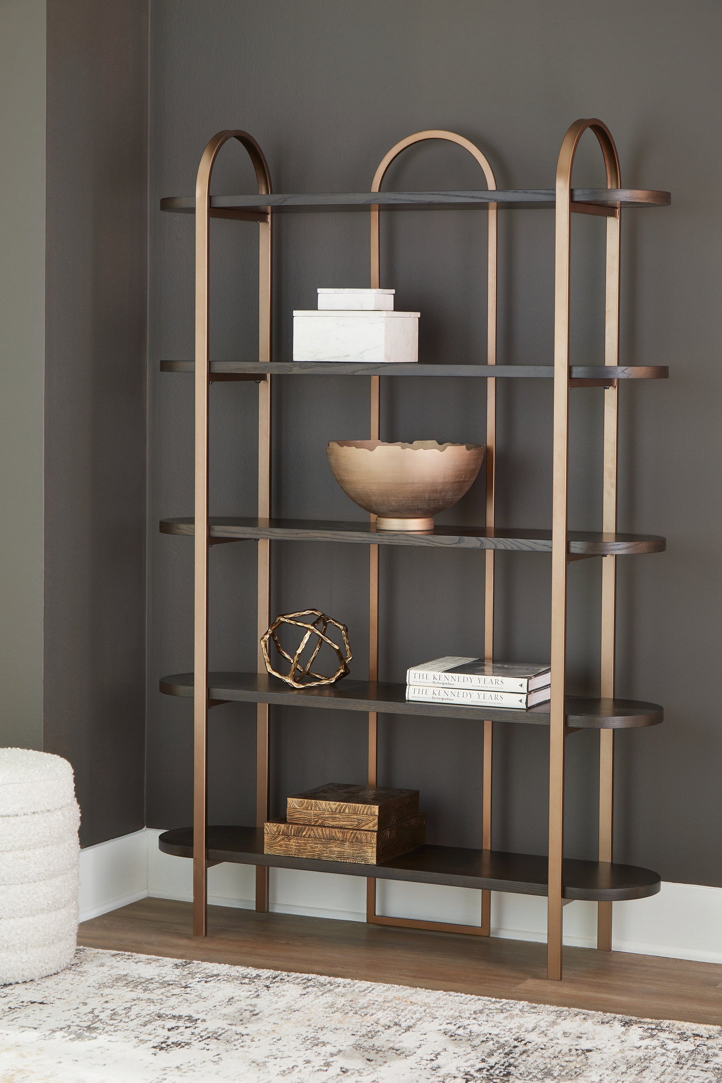 Cassel Furniture Outlet - Ashley Furniture - Brentmour Bookcase - Bookcase / Brown/Gold Finish - A4000589