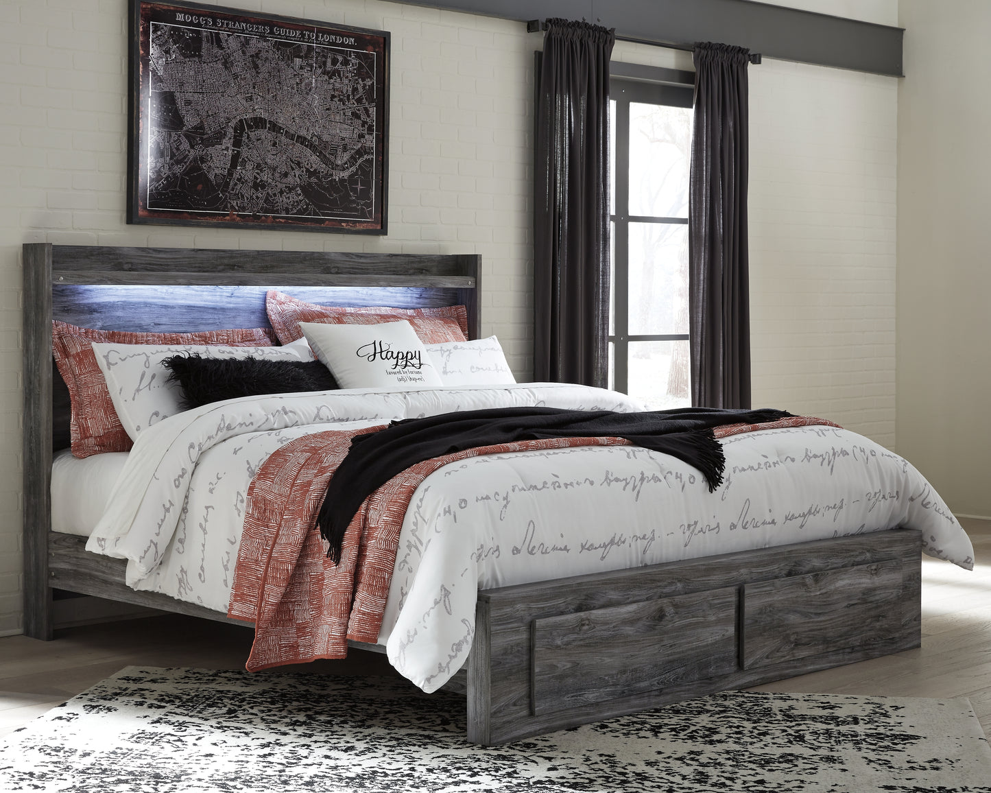 Cassel Furniture Outlet - Ashley Furniture - Baystorm Bedroom - King Panel Bed with 2 Storage Drawers / Gray - B221B12