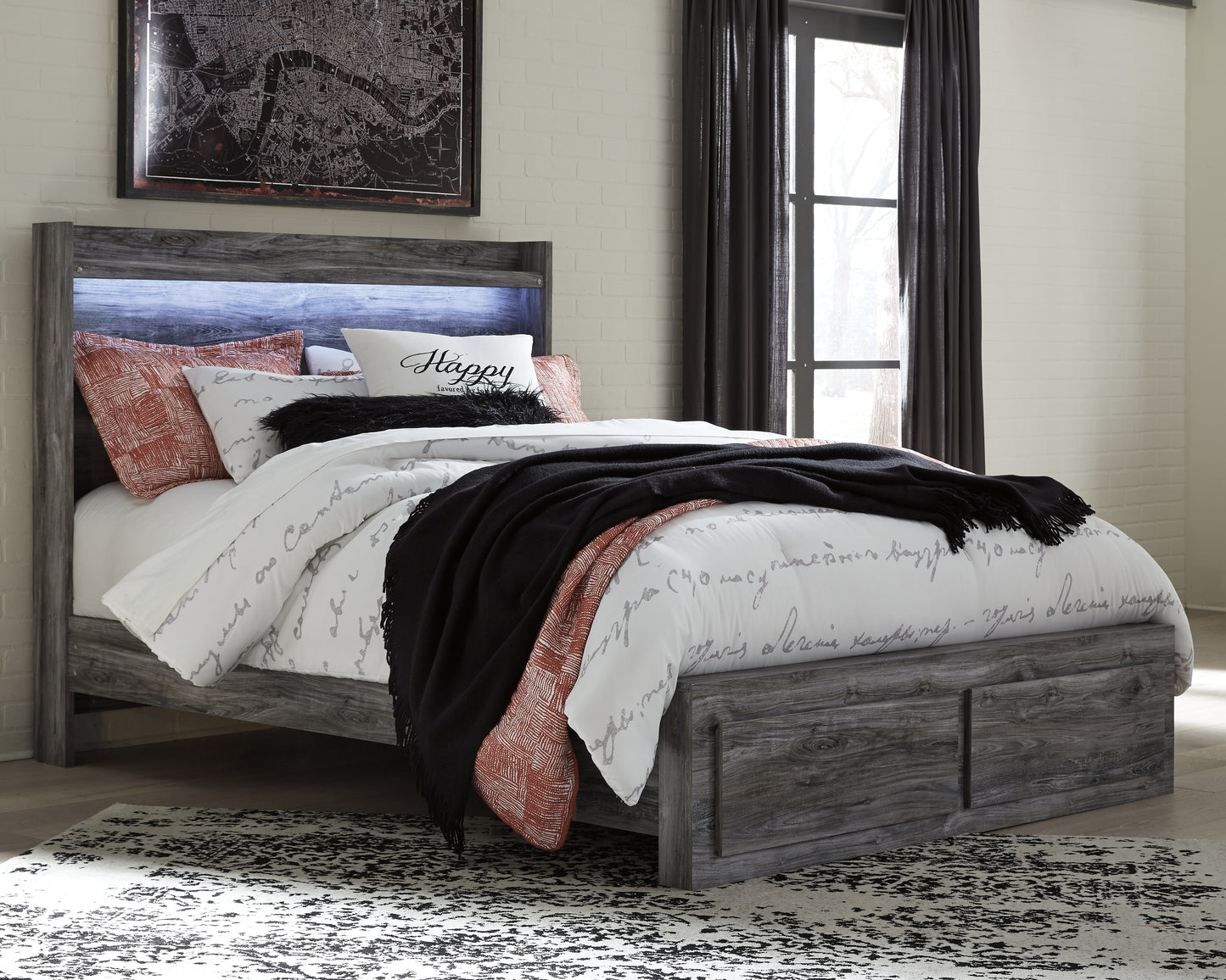 Cassel Furniture Outlet - Ashley Furniture - Baystorm Bedroom - Queen Panel Bed with 2 Storage Drawers / Gray - B221B5