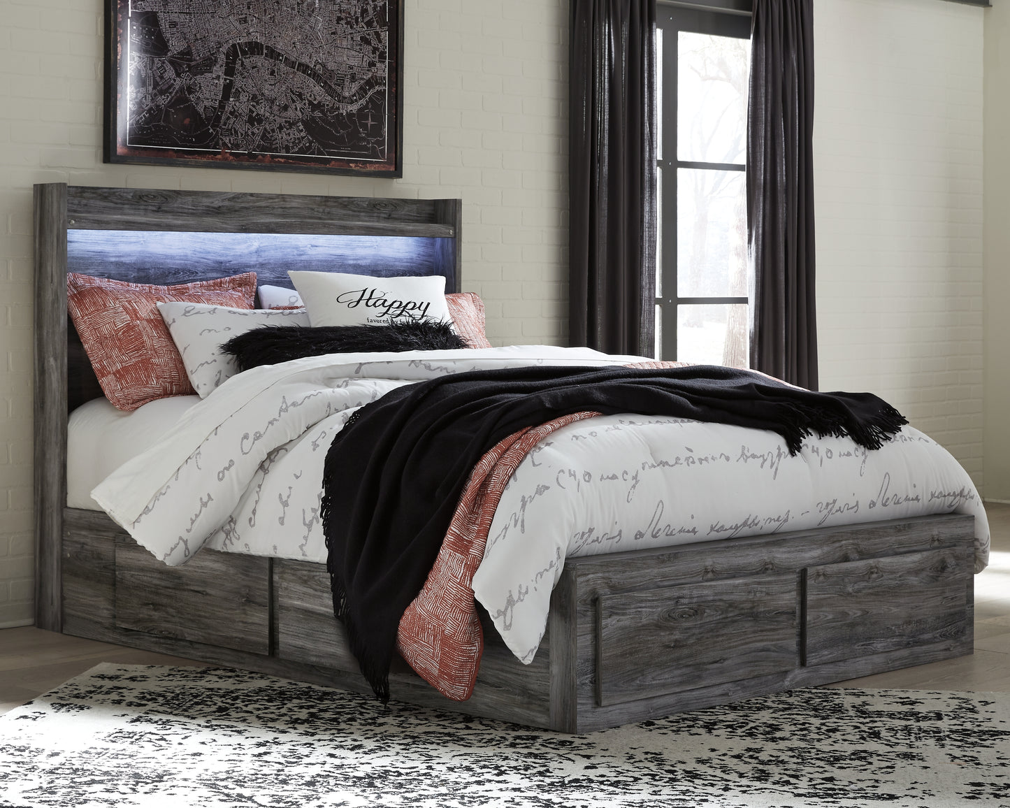 Cassel Furniture Outlet - Ashley Furniture - Baystorm Bedroom - Queen Panel Bed with 6 Storage Drawers / Gray - B221B4