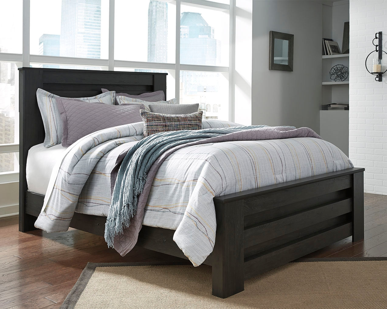 Cassel Furniture Outlet - Ashley Furniture - Brinxton Bedroom - Queen Panel Bed / Charcoal - B249B2
