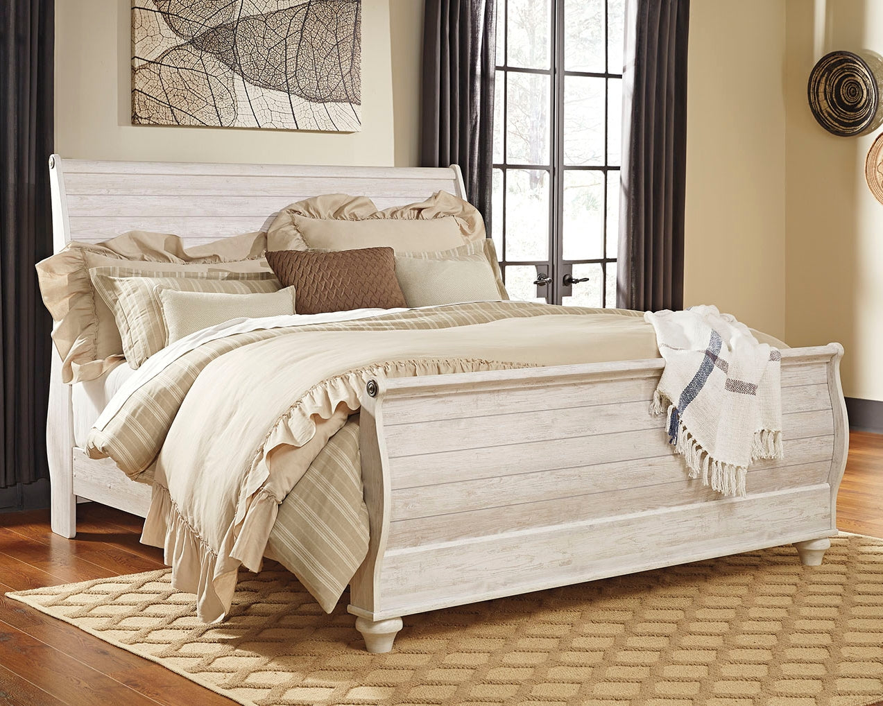 Cassel Furniture Outlet - Ashley Furniture - Willowton Bedroom - King Sleigh Bed / Whitewash - B267B11