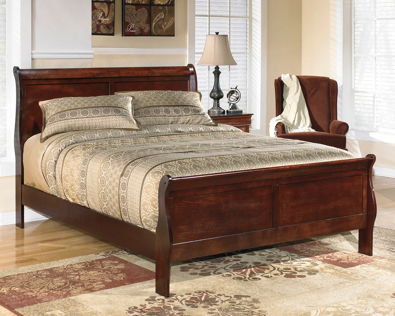 Cassel Furniture Outlet - Ashley Furniture - Alisdair Bedroom - California King Sleigh Bed / Reddish Brown - B376B9