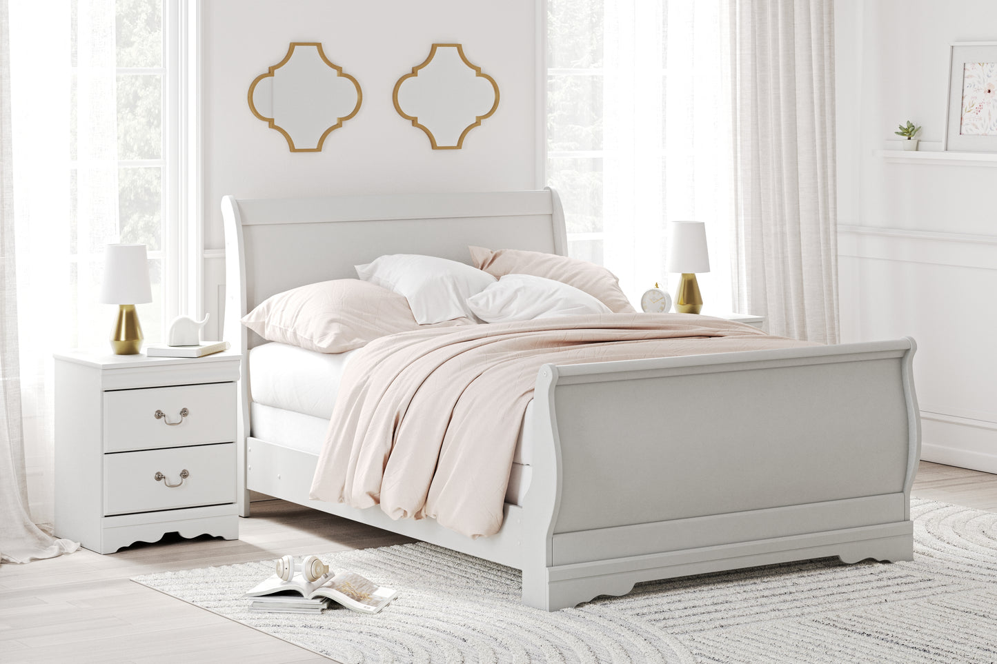 Cassel Furniture Outlet - Ashley Furniture - Anarasia Bedroom - Full Sleigh Bed / White - B129B2
