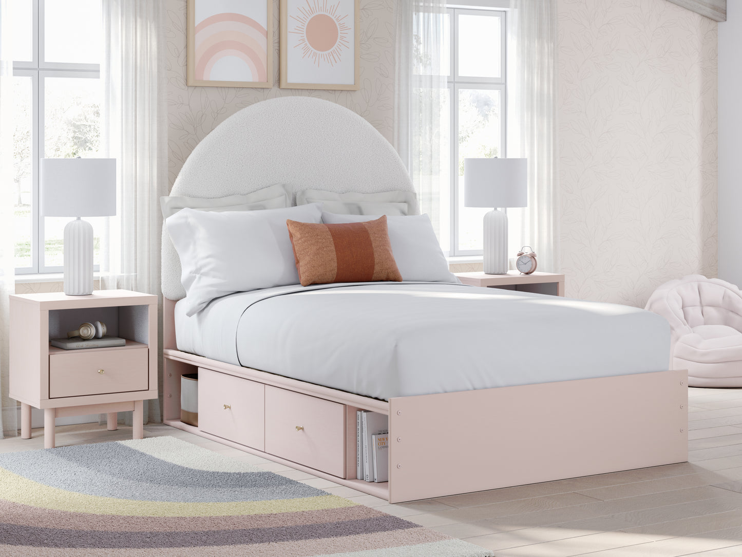 Cassel Furniture Outlet - Ashley Furniture - Wistenpine Bedroom - Full Upholstered Panel Bed with Storage / Blush - B1323B13
