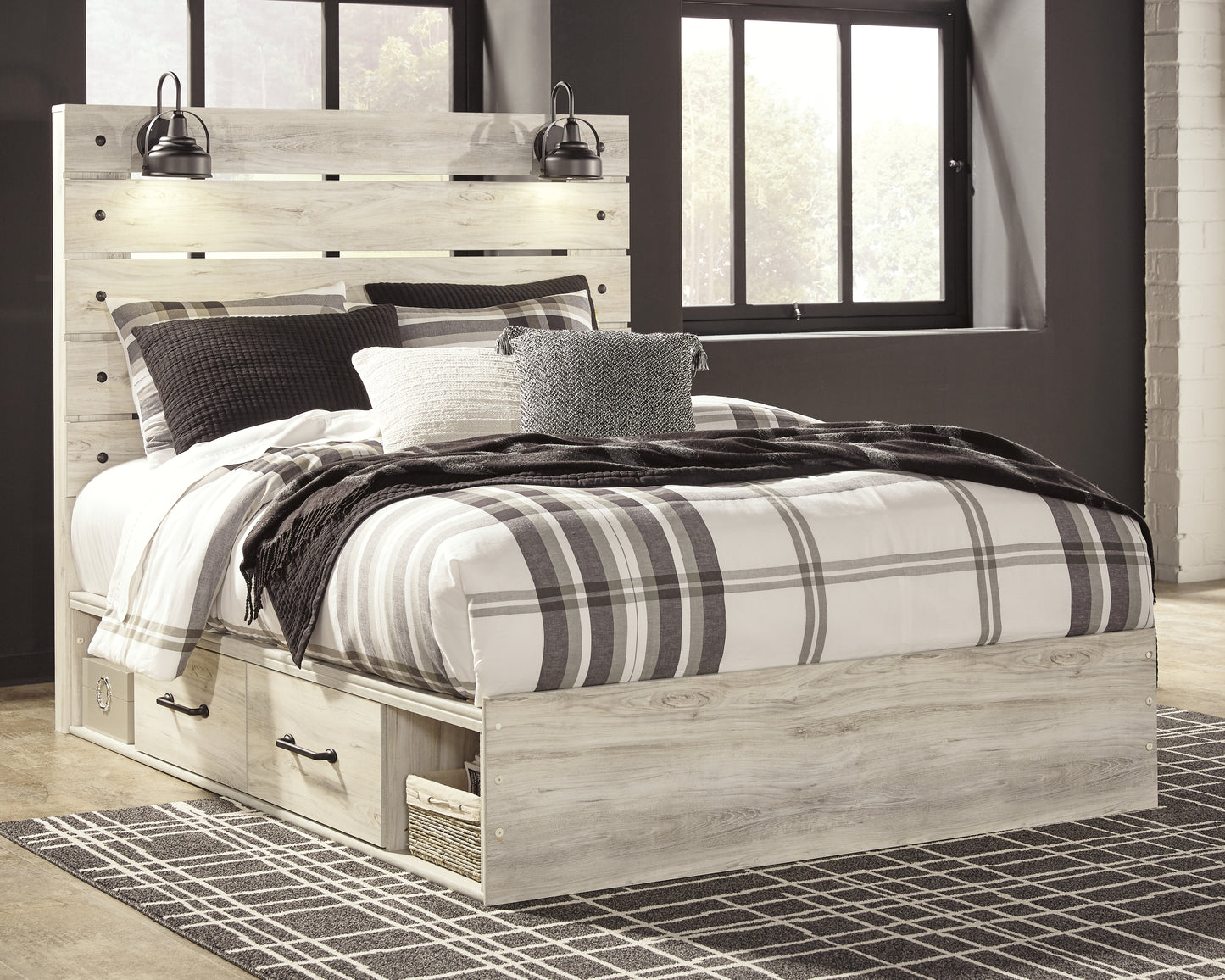 Cassel Furniture Outlet - Ashley Furniture - Cambeck Bedroom - Queen Panel Bed with 4 Storage Drawers / Whitewash - B192B24