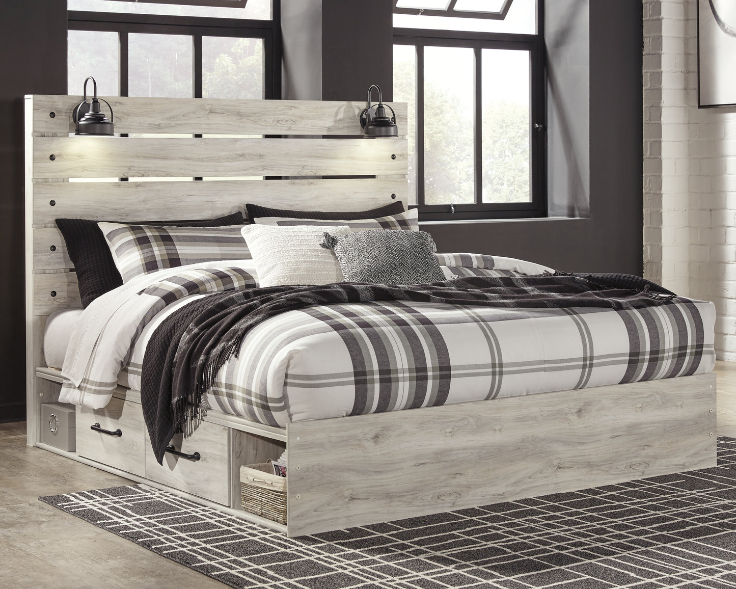 Cassel Furniture Outlet - Ashley Furniture - Cambeck Bedroom - King Panel Bed with 2 Storage Drawers / Whitewash - B192B19