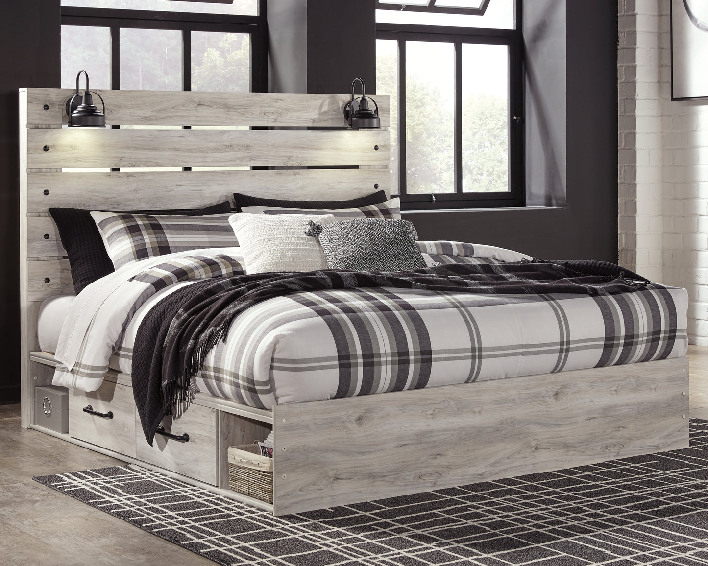 Cassel Furniture Outlet - Ashley Furniture - Cambeck Bedroom - King Panel Bed with 4 Storage Drawers / Whitewash - B192B27