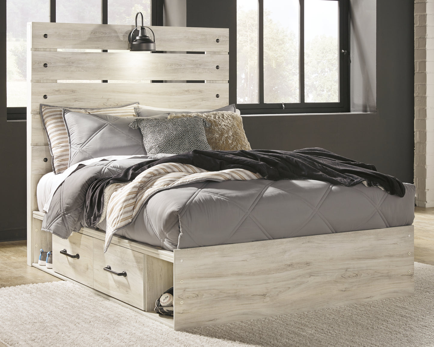 Cassel Furniture Outlet - Ashley Furniture - Cambeck Bedroom - Full Panel Bed with 4 Storage Drawers / Whitewash - B192B34