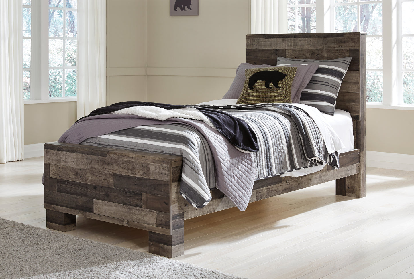 Cassel Furniture Outlet - Ashley Furniture - Derekson Bedroom - Twin Panel Bed / Multi Gray - B200B2