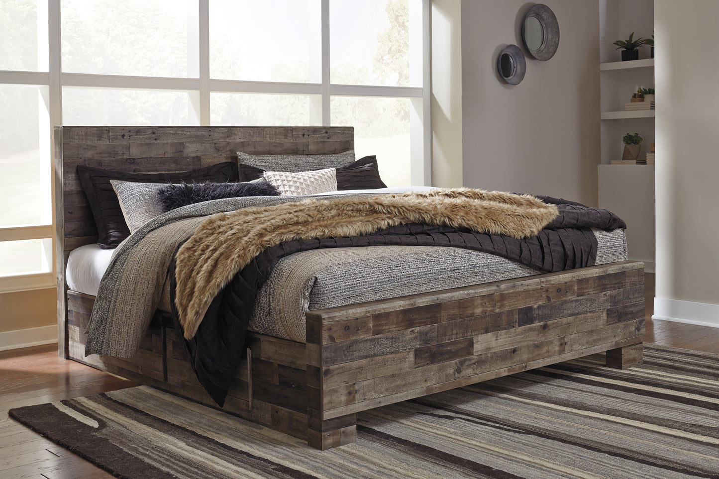 Cassel Furniture Outlet - Ashley Furniture - Derekson Bedroom - Queen Panel Bed with 2 Side Storage / Multi Gray - B200B43