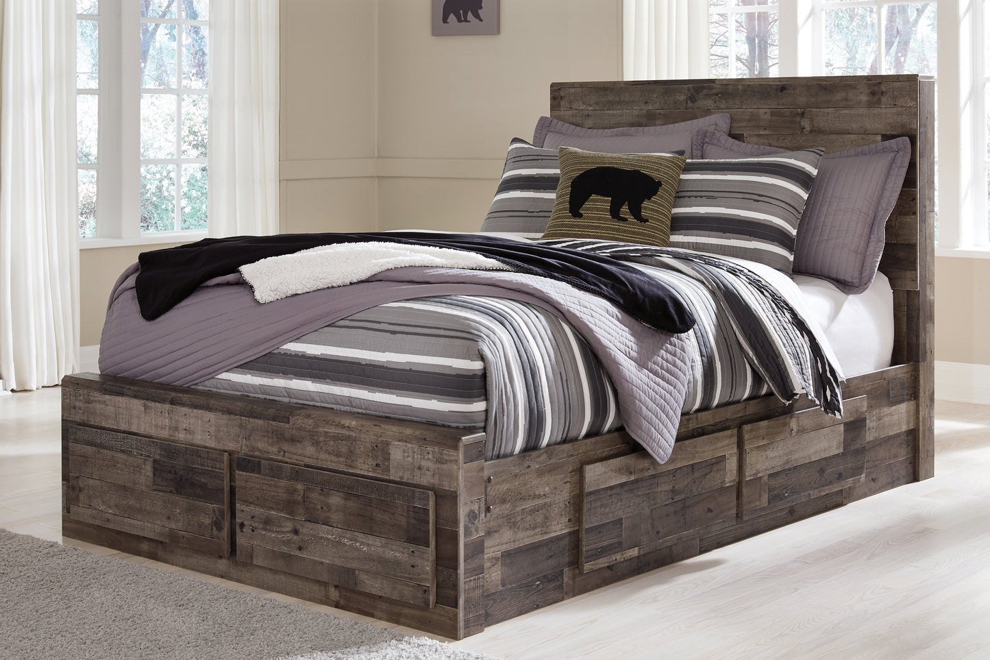 Cassel Furniture Outlet - Ashley Furniture - Derekson Bedroom - Full Panel Bed with 6 Storage Drawers / Multi Gray - B200B10