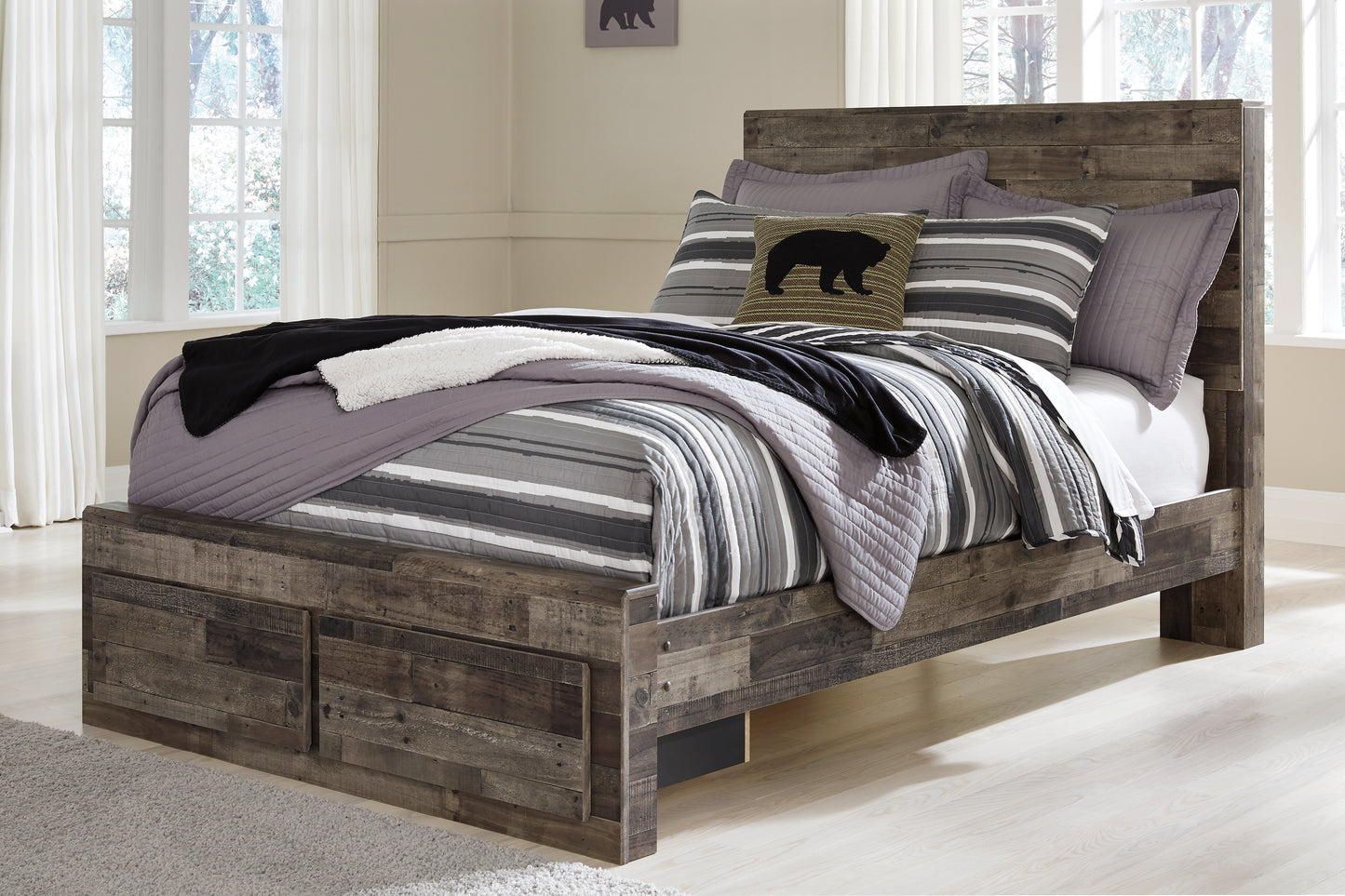 Cassel Furniture Outlet - Ashley Furniture - Derekson Bedroom - Full Panel Bed with 2 Storage Drawers / Multi Gray - B200B16