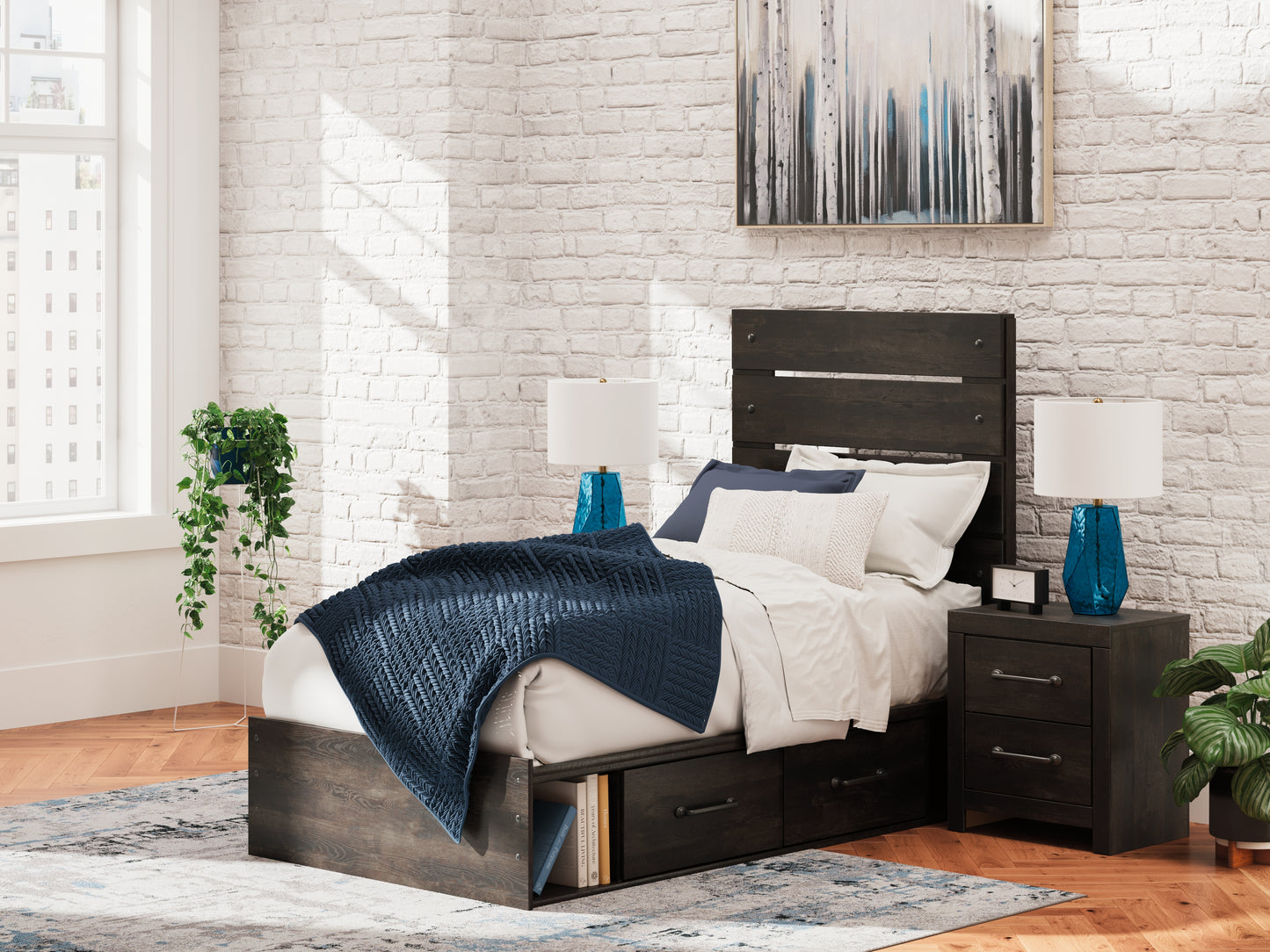 Cassel Furniture Outlet - Ashley Furniture - Hollivern Bedroom - Twin Panel Storage Bed / Dark Gray - PCB2108B17