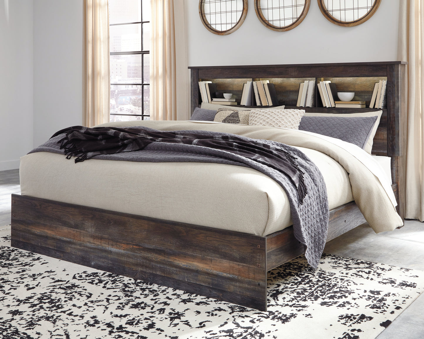 Cassel Furniture Outlet - Ashley Furniture - Drystan Bedroom - King Bookcase Bed / Multi - B211B53
