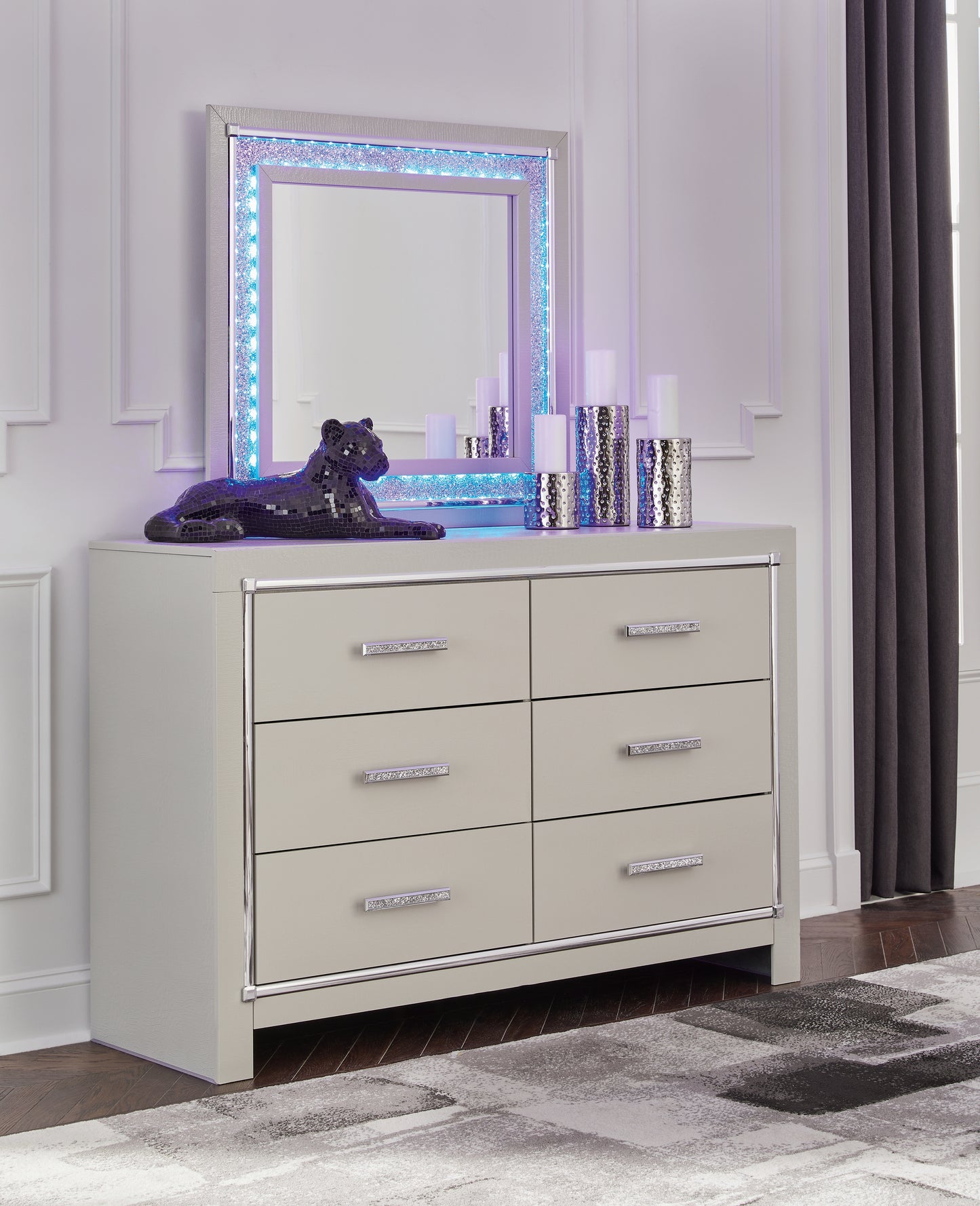 Cassel Furniture Outlet - Ashley Furniture - Zyniden Bedroom - Dresser and Mirror / Silver - B2114B1