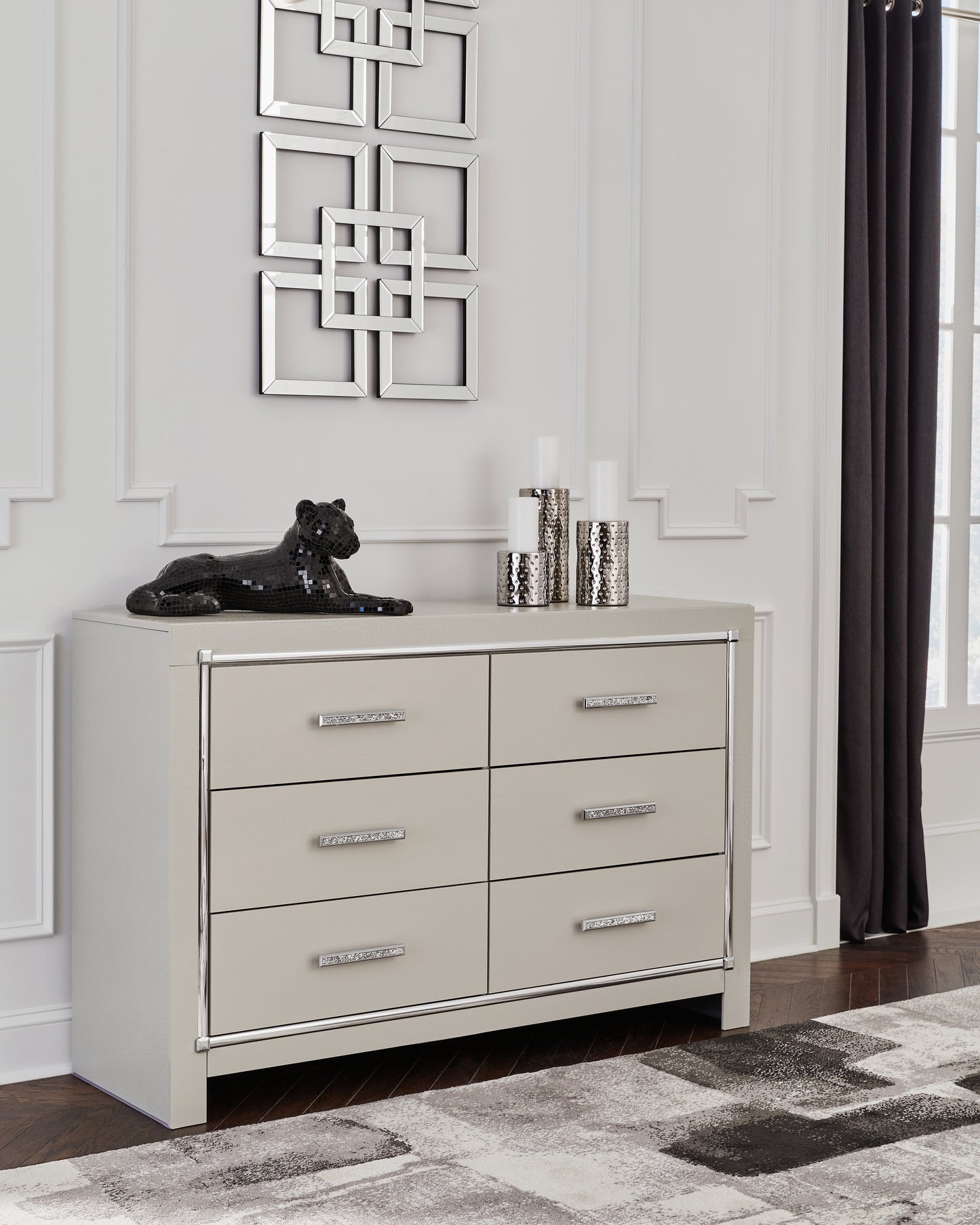 Cassel Furniture Outlet - Ashley Furniture - Zyniden Bedroom - Six Drawer Dresser / Silver - B2114-31