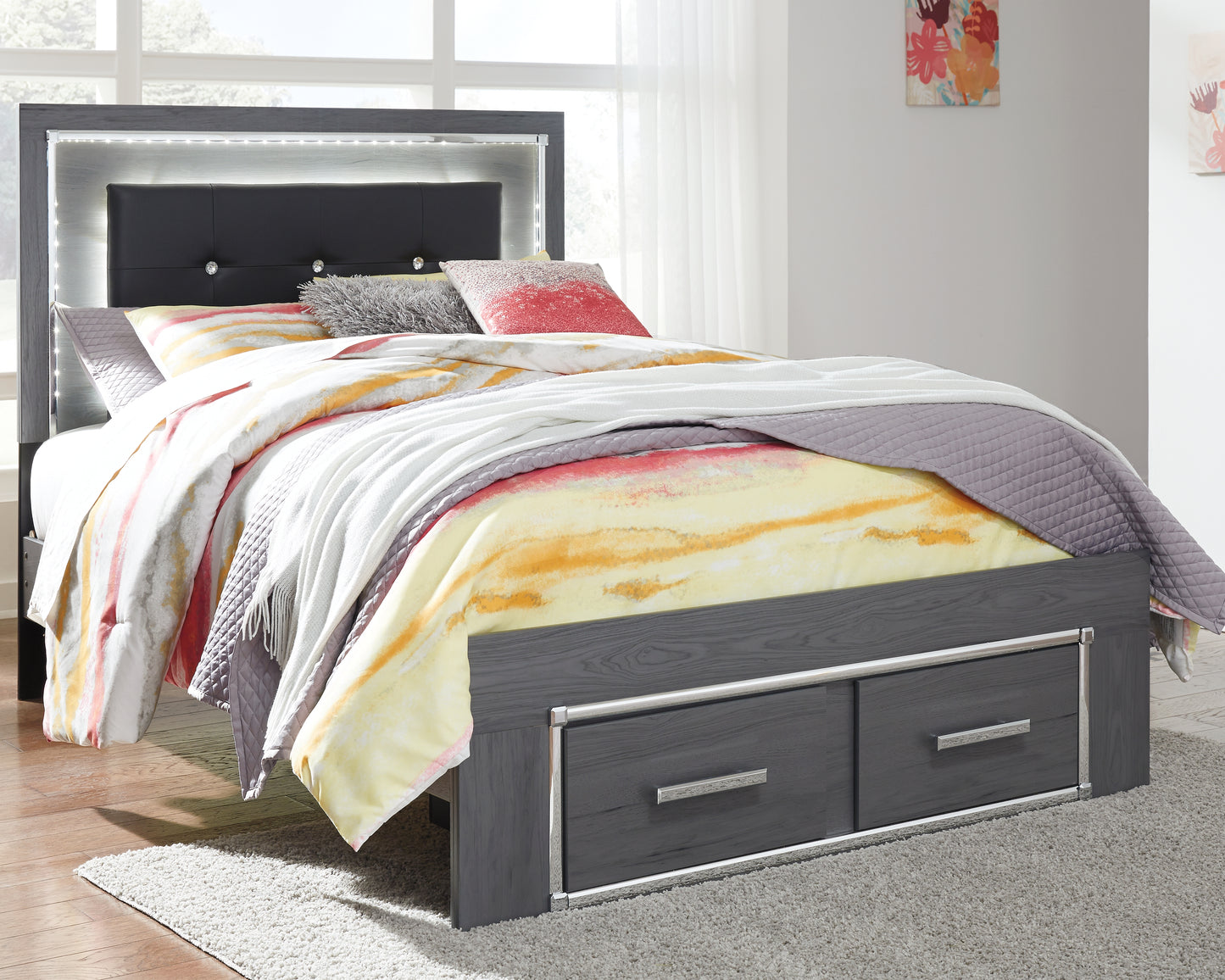 Cassel Furniture Outlet - Ashley Furniture - Lodanna Bedroom - Full Panel Bed with 2 Storage Drawers / Gray - B214B5