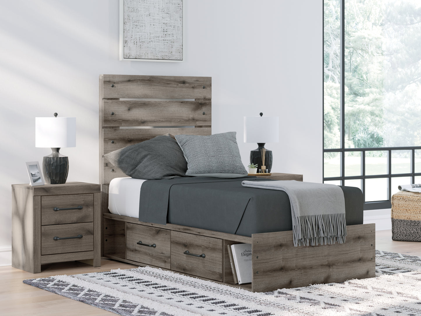 Cassel Furniture Outlet - Ashley Furniture - Graystorm Bedroom - Twin Panel Storage Bed / Brown Gray - PCB2405B18