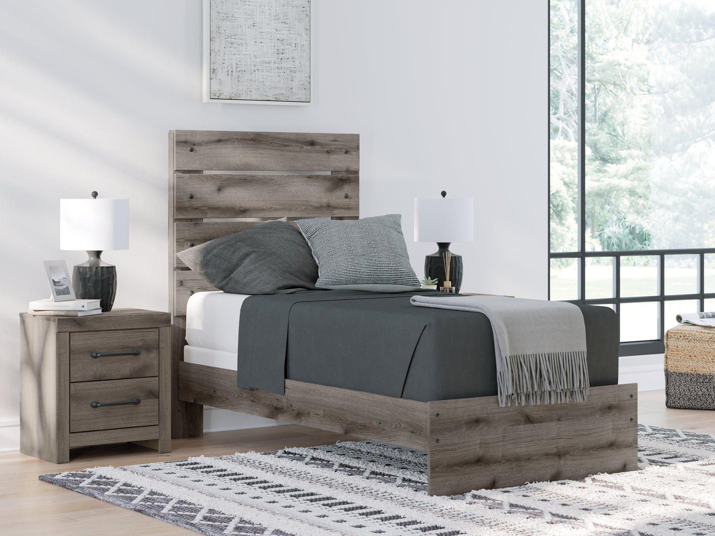 Cassel Furniture Outlet - Ashley Furniture - Graystorm Bedroom - Twin Panel Bed / Brown Gray - PCB2405B12