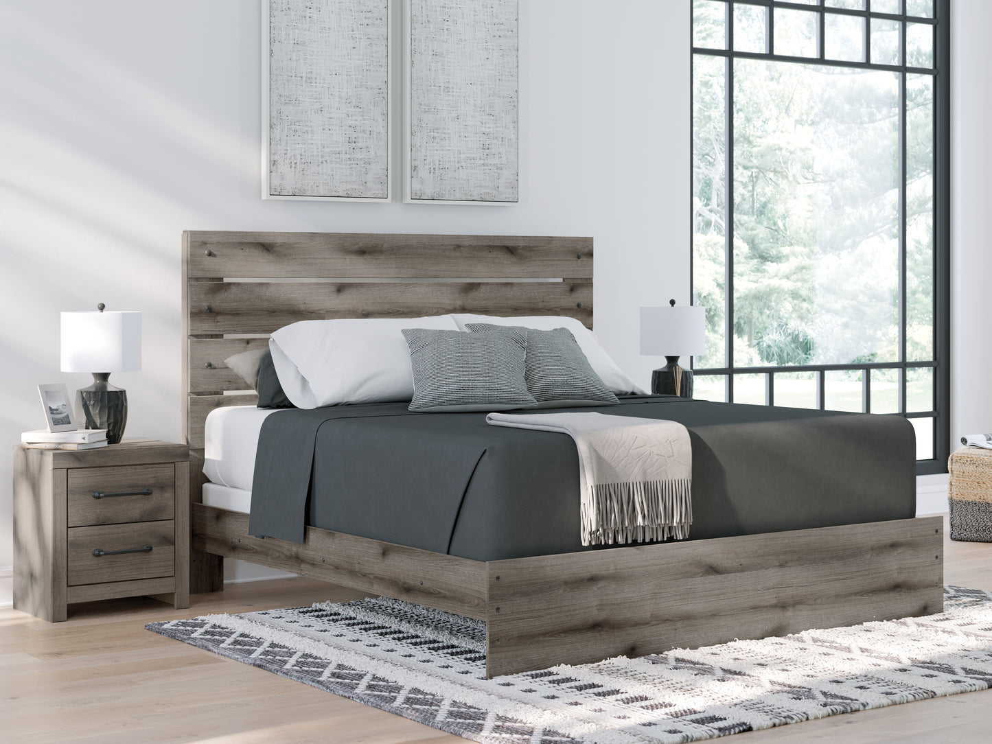 Cassel Furniture Outlet - Ashley Furniture - Graystorm Bedroom - King Panel Bed / Brown Gray - PCB2405B8