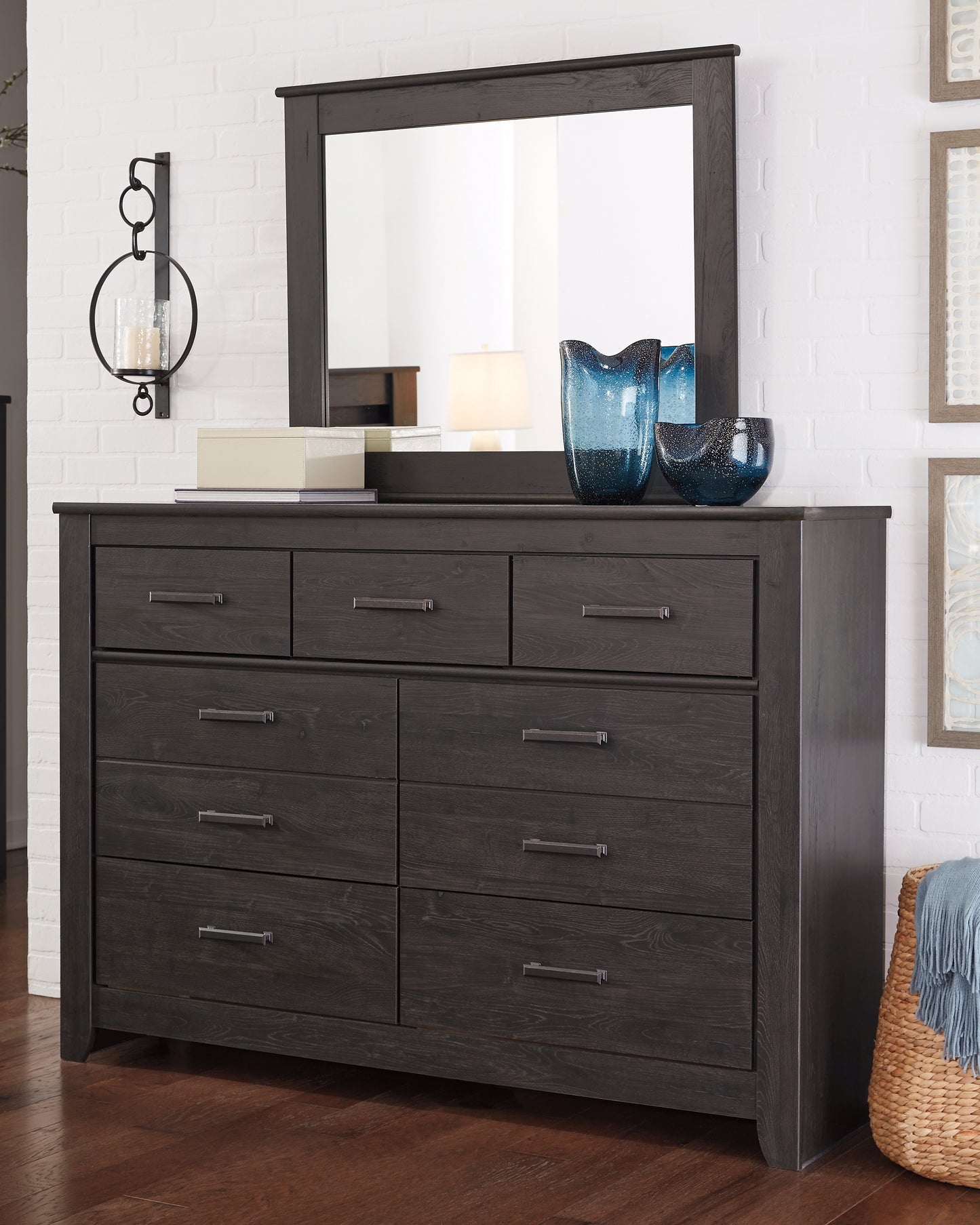 Cassel Furniture Outlet - Ashley Furniture - Brinxton Bedroom - Dresser and Mirror / Charcoal - B249B1