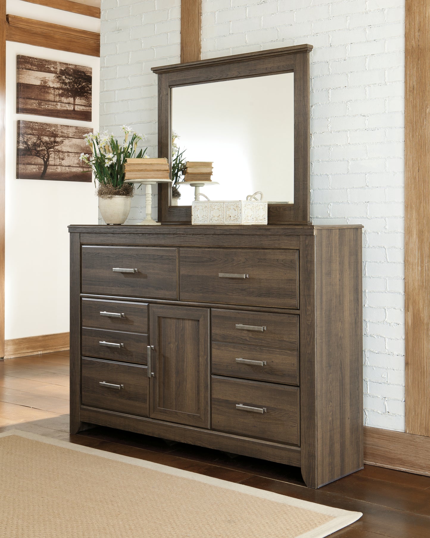Cassel Furniture Outlet - Ashley Furniture - Juararo Bedroom - Dresser and Mirror / Dark Brown - B251B1