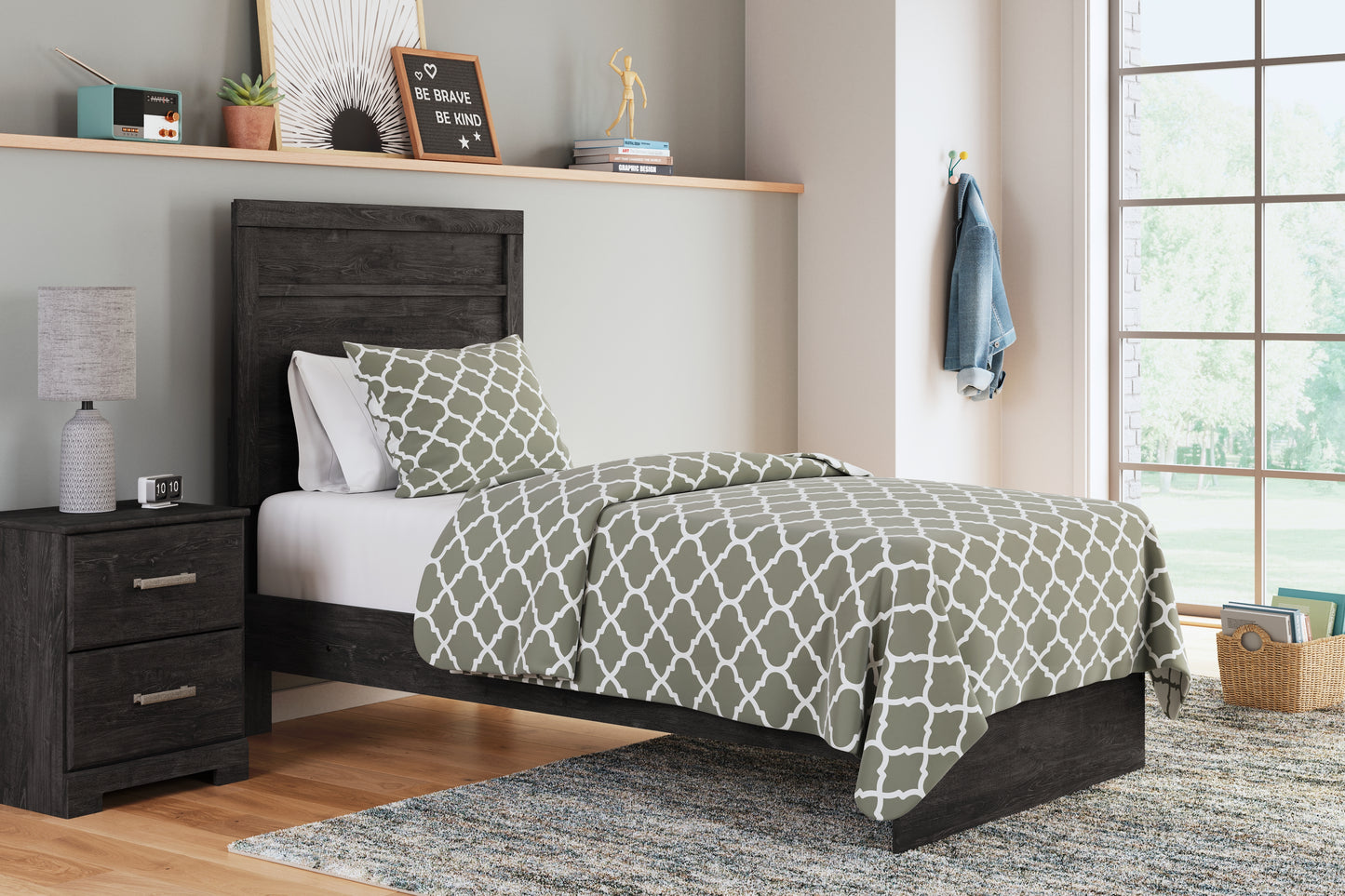 Cassel Furniture Outlet - Ashley Furniture - Belachime Bedroom - Twin Panel Bed / Charcoal - B2589B11