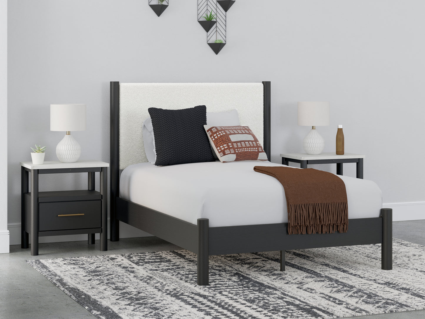 Cassel Furniture Outlet - Ashley Furniture - Cadmori Bedroom - Full Upholstered Panel Bed / Black/White - B2616B3