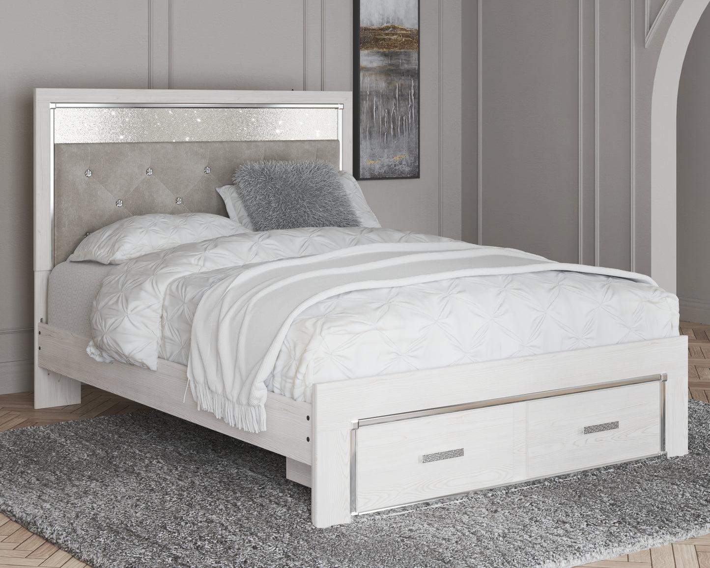 Cassel Furniture Outlet - Ashley Furniture - Altyra Bedroom - Queen Upholstered Storage Bed / White - B2640B17