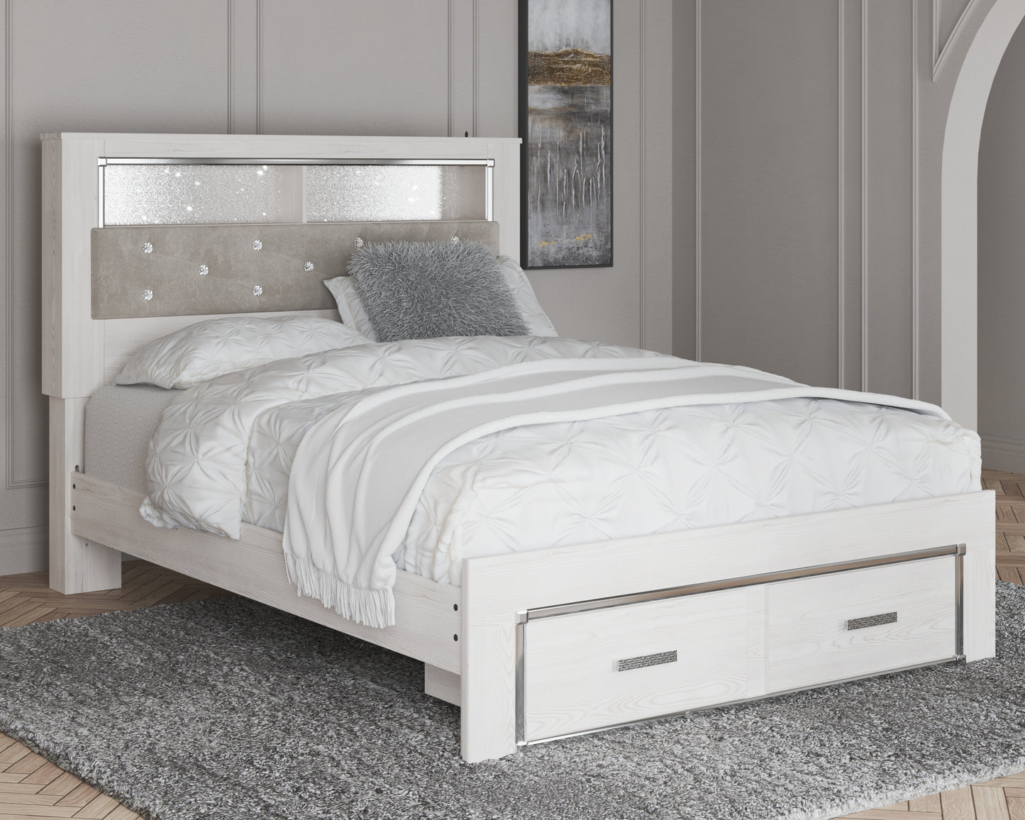 Cassel Furniture Outlet - Ashley Furniture - Altyra Bedroom - Queen Upholstered Bookcase Bed with Storage / White - B2640B19