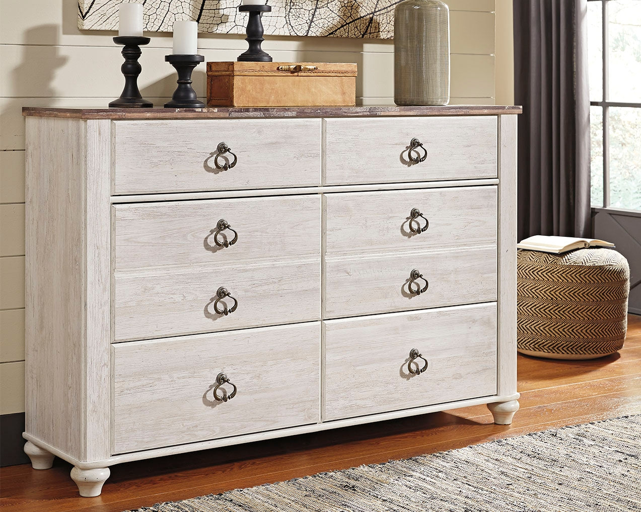 Cassel Furniture Outlet - Ashley Furniture - Willowton Bedroom - Six Drawer Dresser / Whitewash - B267-31