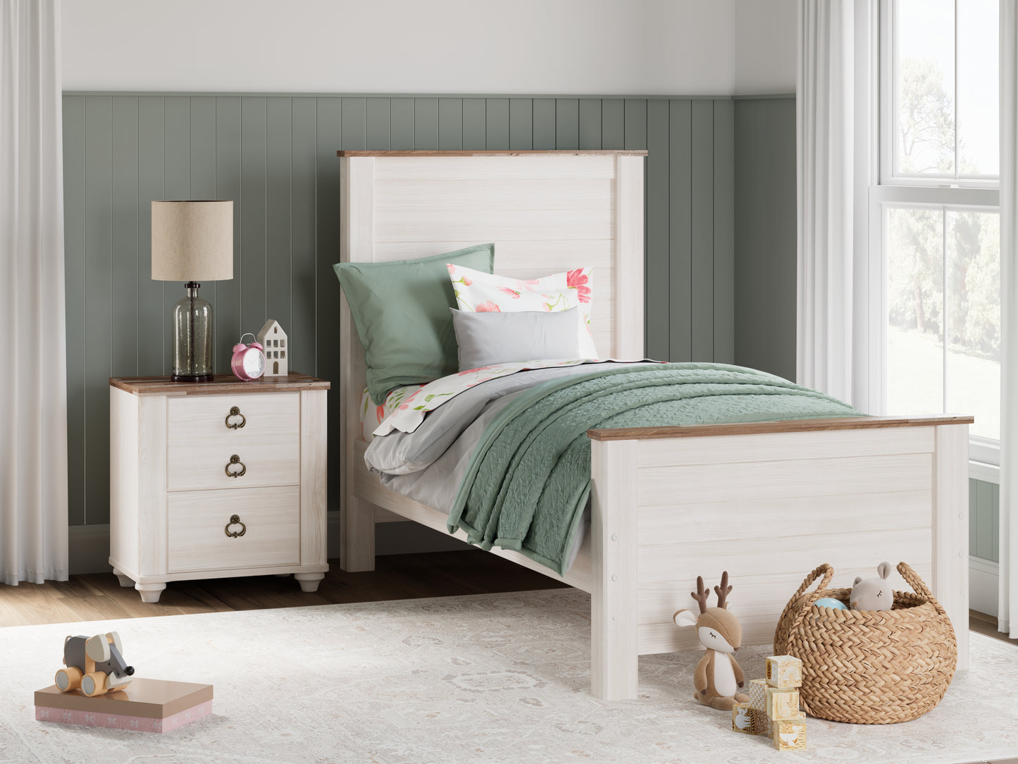 Cassel Furniture Outlet - Ashley Furniture - Willowton Bedroom - Twin Panel Bed / Whitewash - B267B15