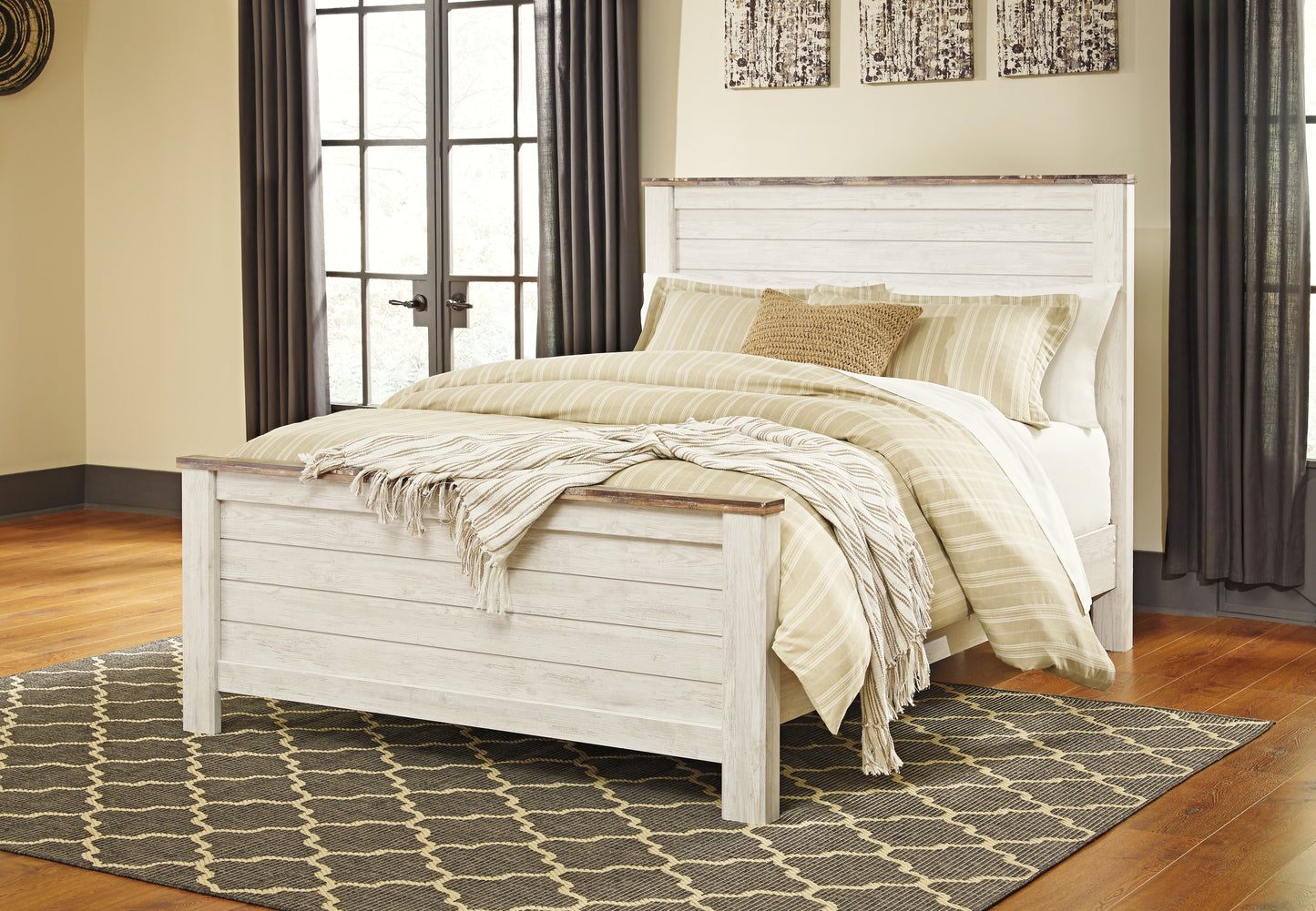 Cassel Furniture Outlet - Ashley Furniture - Willowton Bedroom - Queen Panel Bed / Whitewash - B267B8