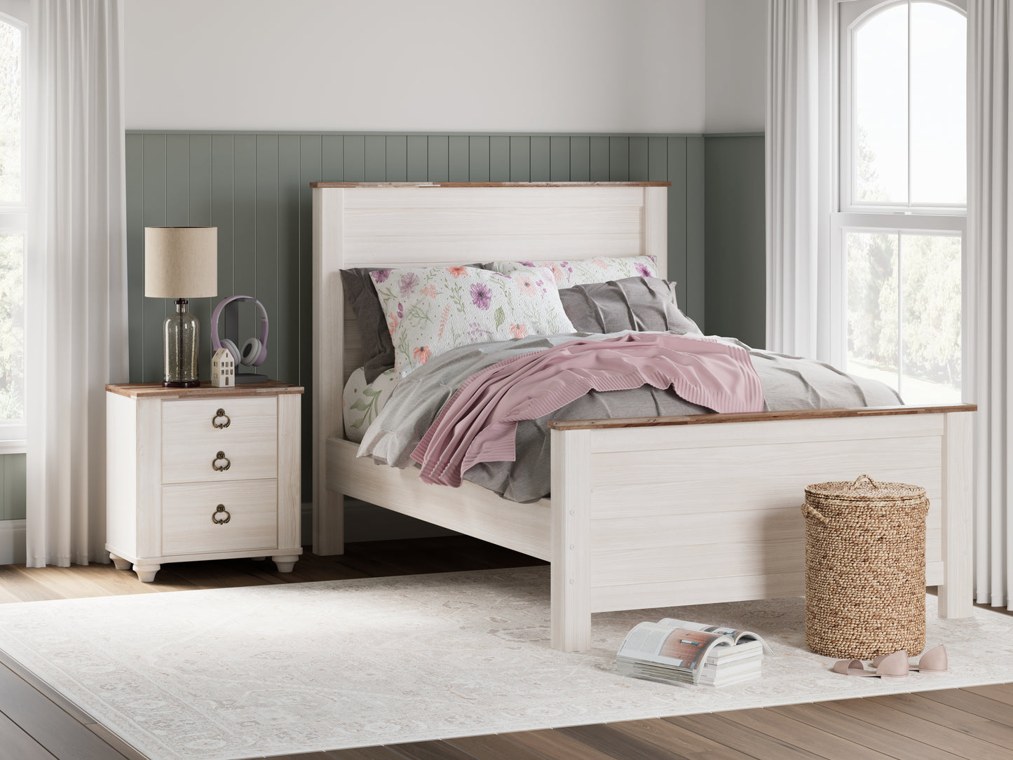 Cassel Furniture Outlet - Ashley Furniture - Willowton Bedroom - Full Panel Bed / Whitewash - B267B17