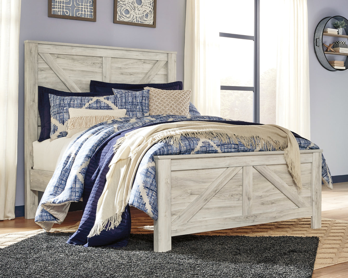 Cassel Furniture Outlet - Ashley Furniture - Bellaby Bedroom - Queen Crossbuck Panel Bed / Whitewash - B331B6