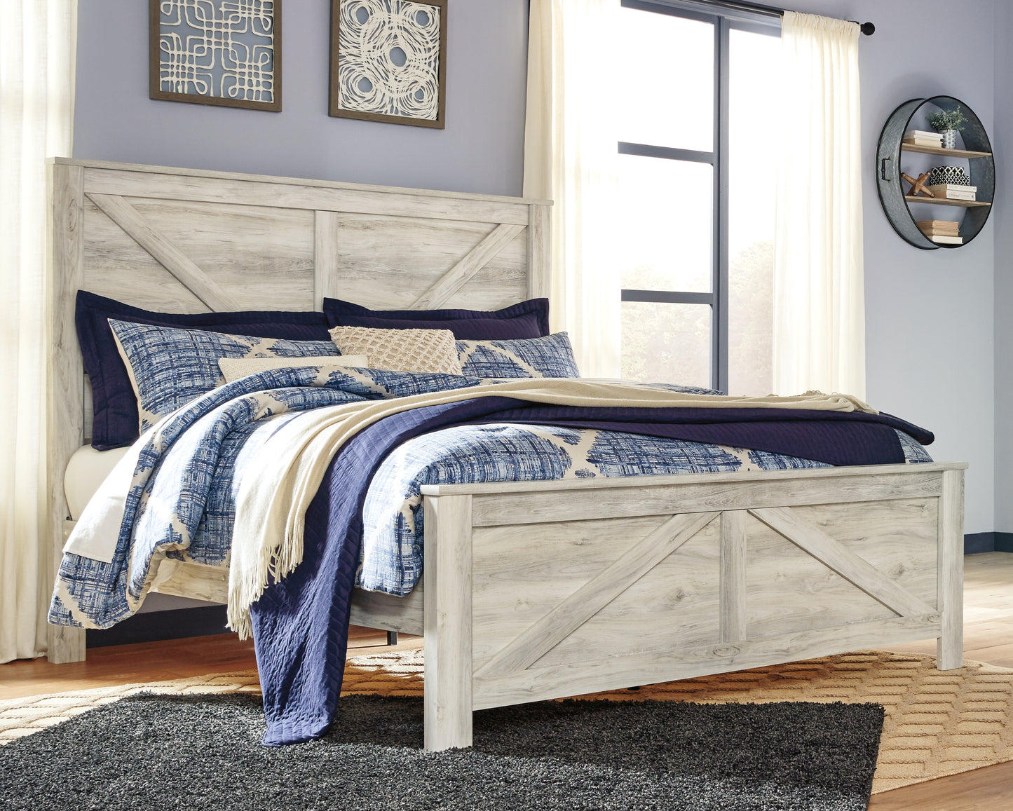 Cassel Furniture Outlet - Ashley Furniture - Bellaby Bedroom - King Crossbuck Panel Bed / Whitewash - B331B10