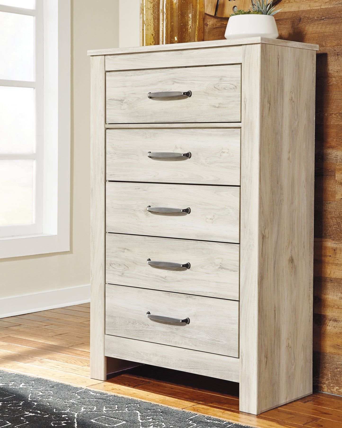 Cassel Furniture Outlet - Ashley Furniture - Bellaby Bedroom - Five Drawer Chest / Whitewash - B331-46