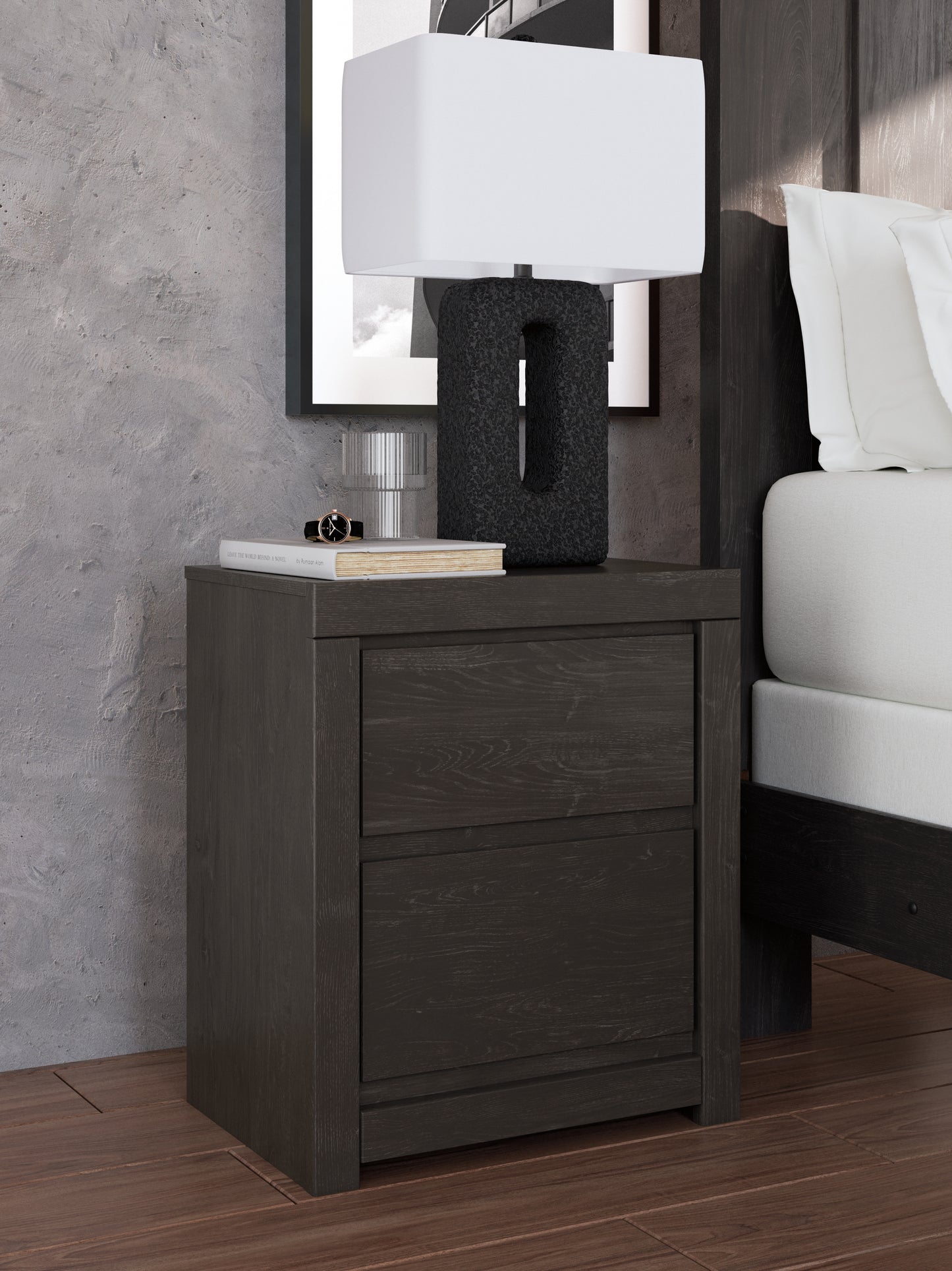 Cassel Furniture Outlet - Ashley Furniture - Fraluna Bedroom - Two Drawer Night Stand / Charcoal - PCB3370-92