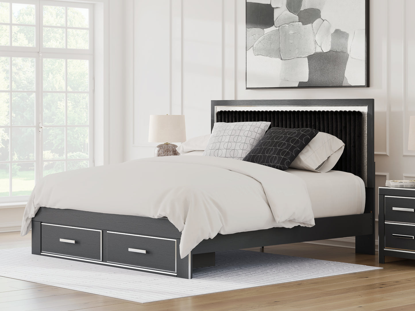 Cassel Furniture Outlet - Ashley Furniture - Zuraleus Bedroom - King Upholstered Panel Storage Bed / Black - PCB3380B11
