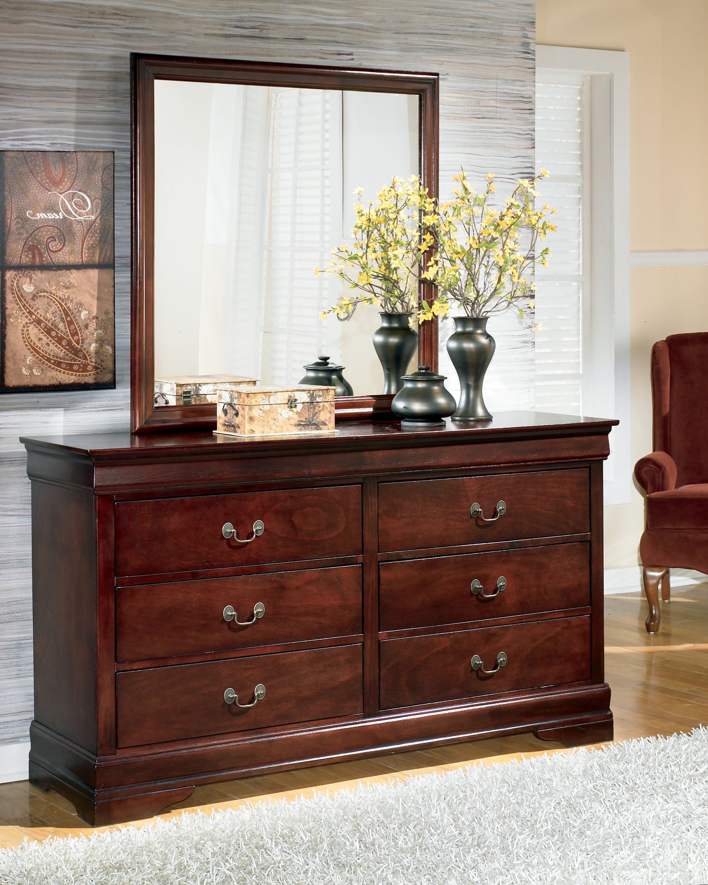 Cassel Furniture Outlet - Ashley Furniture - Alisdair Bedroom - Dresser and Mirror / Reddish Brown - B376B1