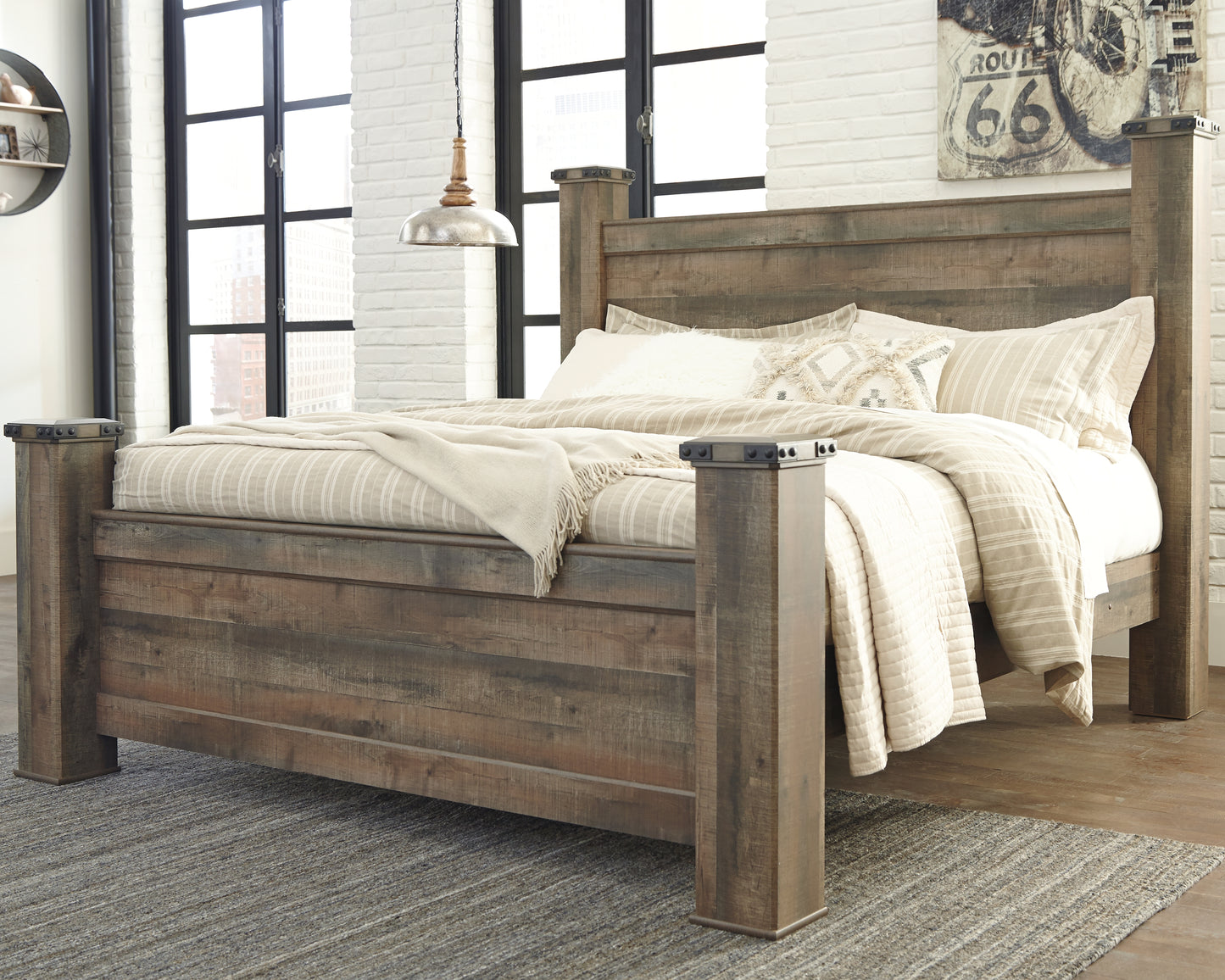 Cassel Furniture Outlet - Ashley Furniture - Trinell Bedroom - King Poster Bed / Brown - B446B45