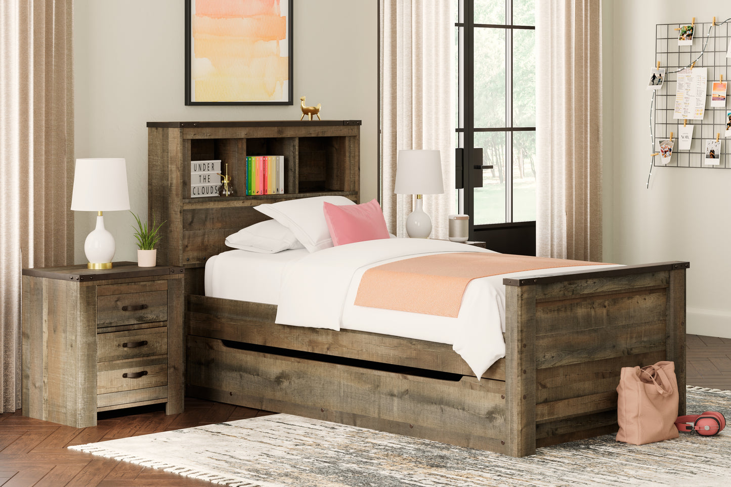 Cassel Furniture Outlet - Ashley Furniture - Trinell Bedroom - Twin Bookcase Bed with 1 Large Storage Drawer / Brown - B446B22
