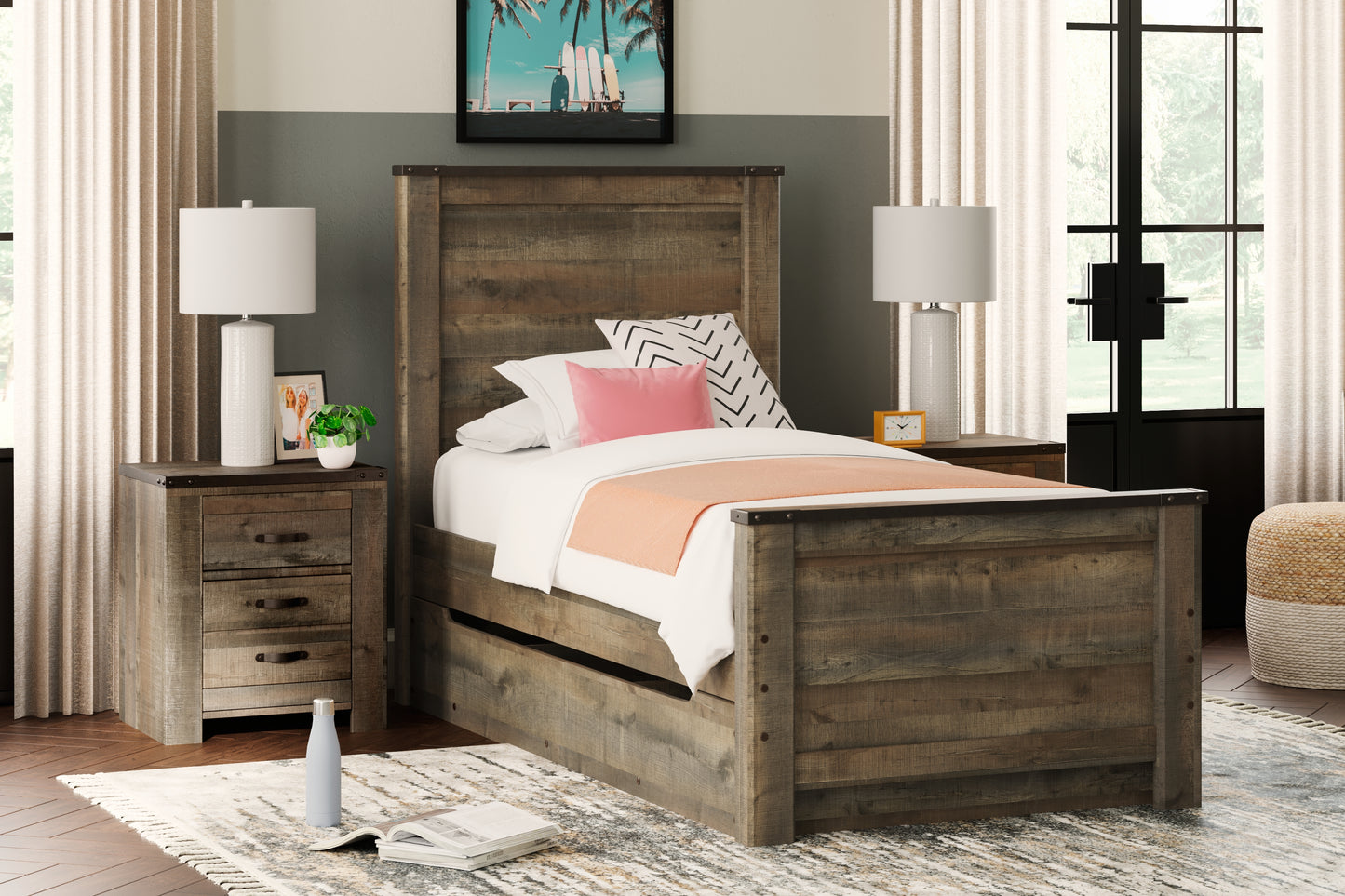 Cassel Furniture Outlet - Ashley Furniture - Trinell Bedroom - Twin Panel Bed with 1 Large Storage Drawer / Brown - B446B8