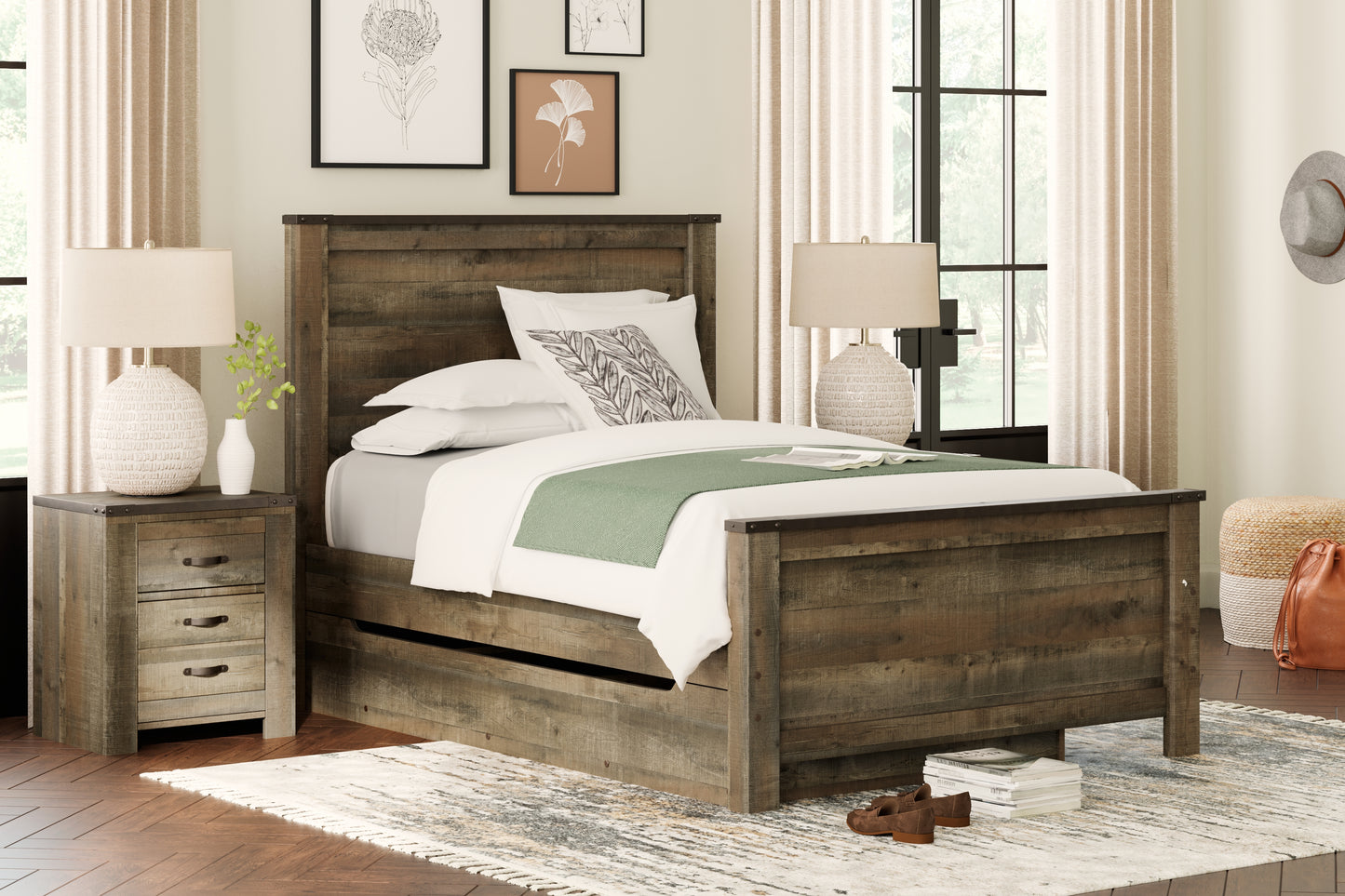 Cassel Furniture Outlet - Ashley Furniture - Trinell Bedroom - Full Panel Bed with 1 Large Storage Drawer / Brown - B446B9