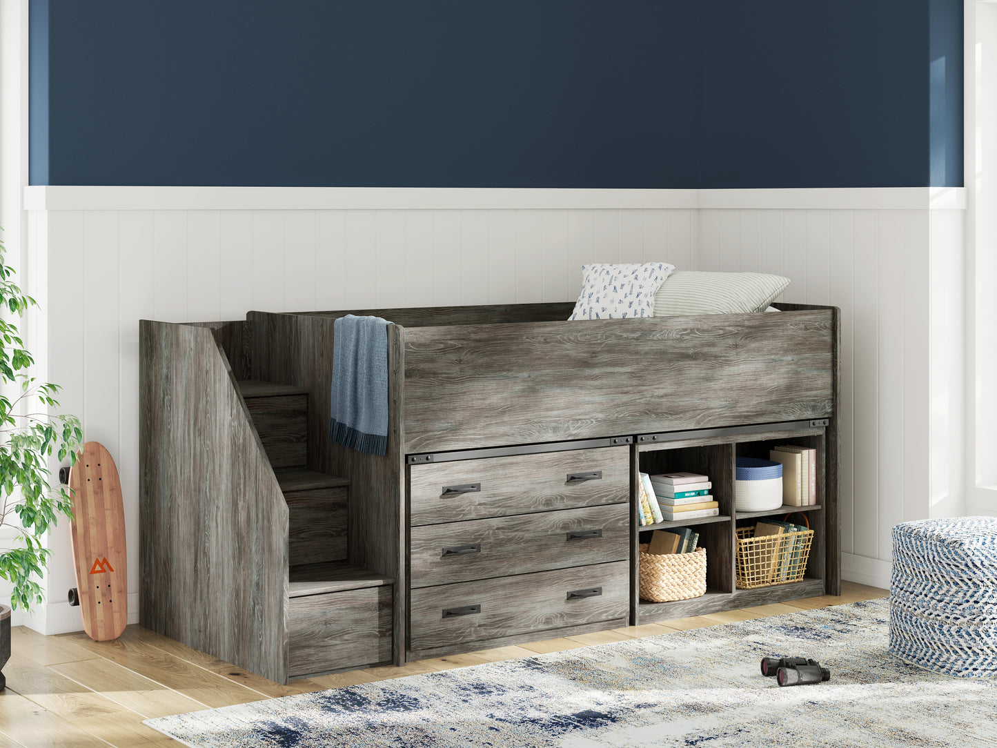 Cassel Furniture Outlet - Ashley Furniture - Frandern Bedroom - Twin Loft  Bed with Bookcase and Drawer Storage / Gray - B4480B16