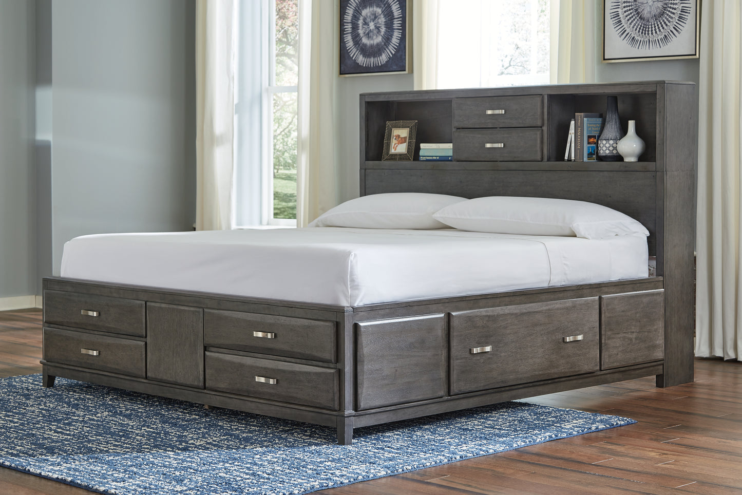 Cassel Furniture Outlet - Ashley Furniture - Caitbrook Bedroom - King Storage Bed with 8 Drawers / Gray - B476B6