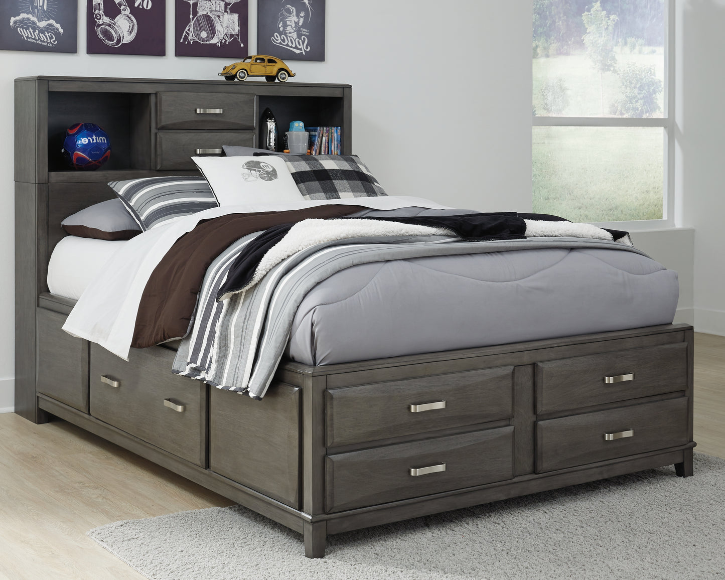 Cassel Furniture Outlet - Ashley Furniture - Caitbrook Bedroom - Full Storage Bed with 7 Drawers / Gray - B476B4