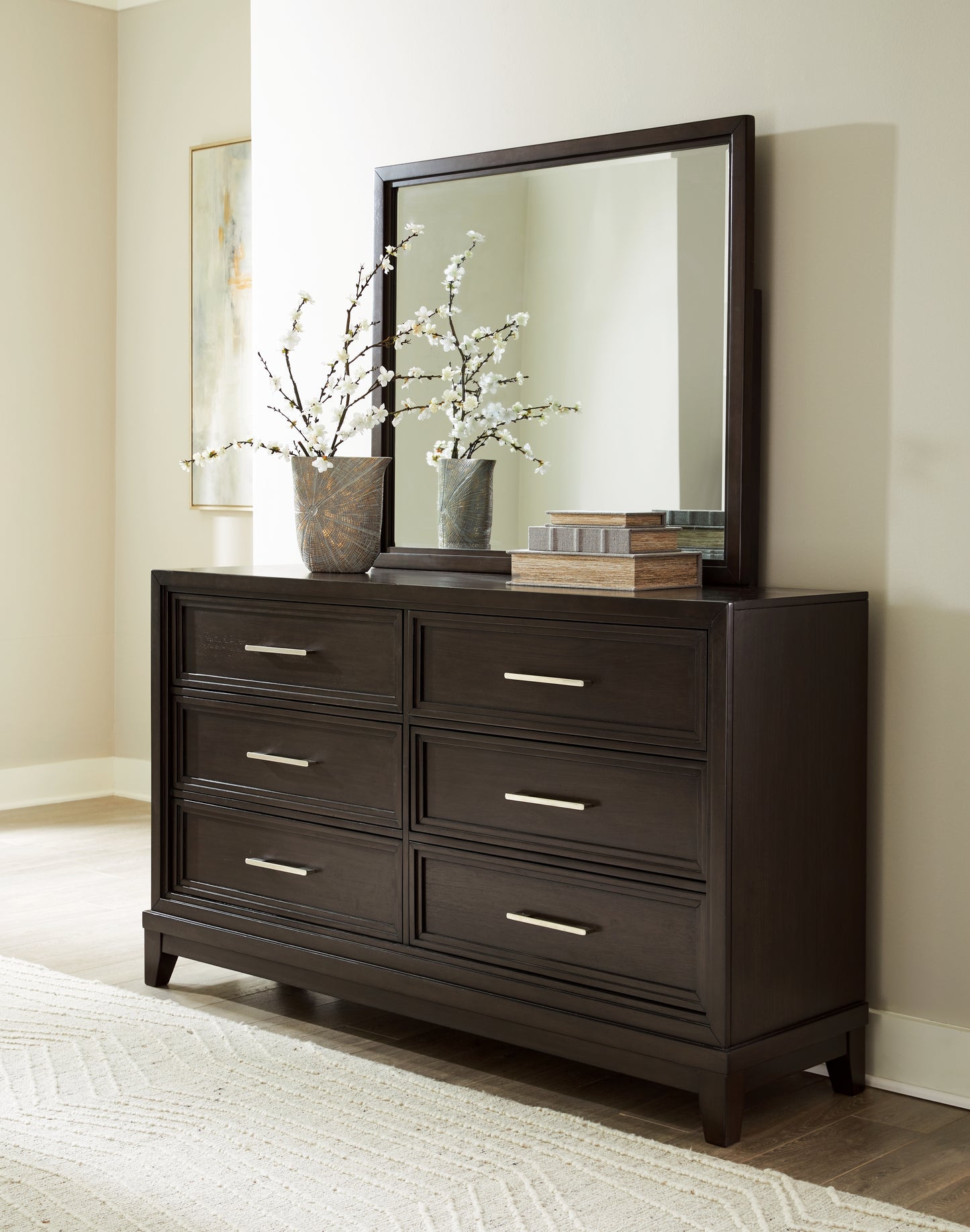 Cassel Furniture Outlet - Ashley Furniture - Neymorton Bedroom - Dresser and Mirror / Dark Grayish Brown - B618B1